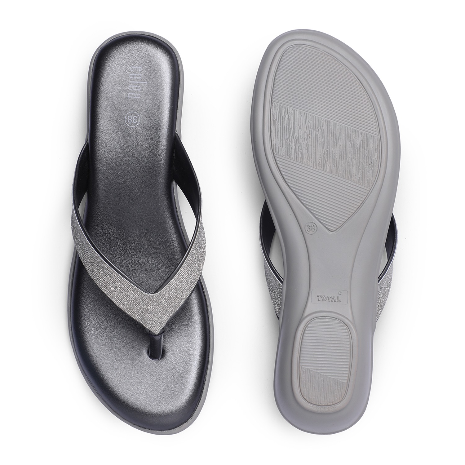 Women Stylish Grey Flip-Flops with Shimmering Straps