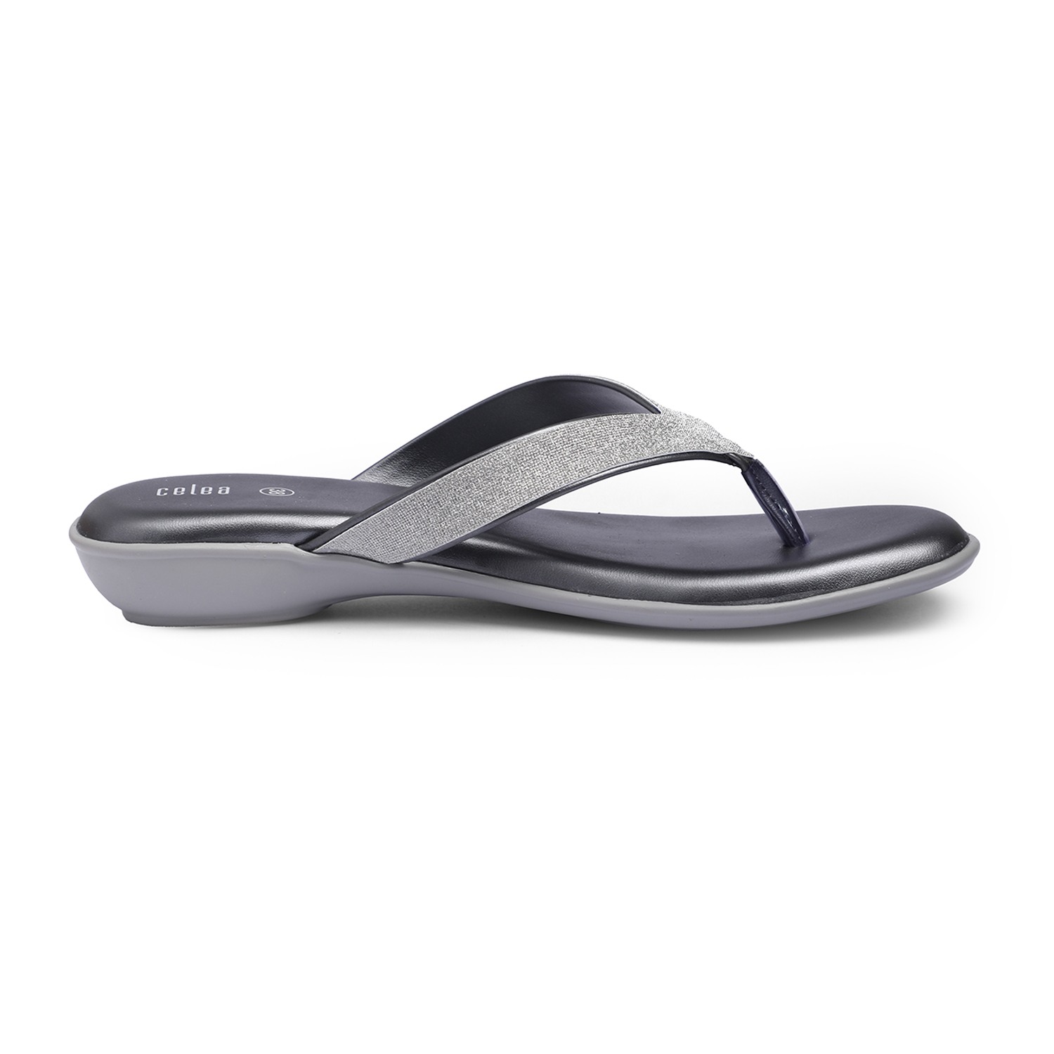Women Stylish Grey Flip-Flops with Shimmering Straps