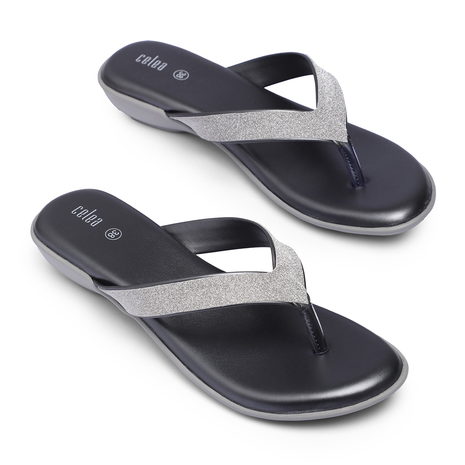 Women Stylish Grey Flip-Flops with Shimmering Straps