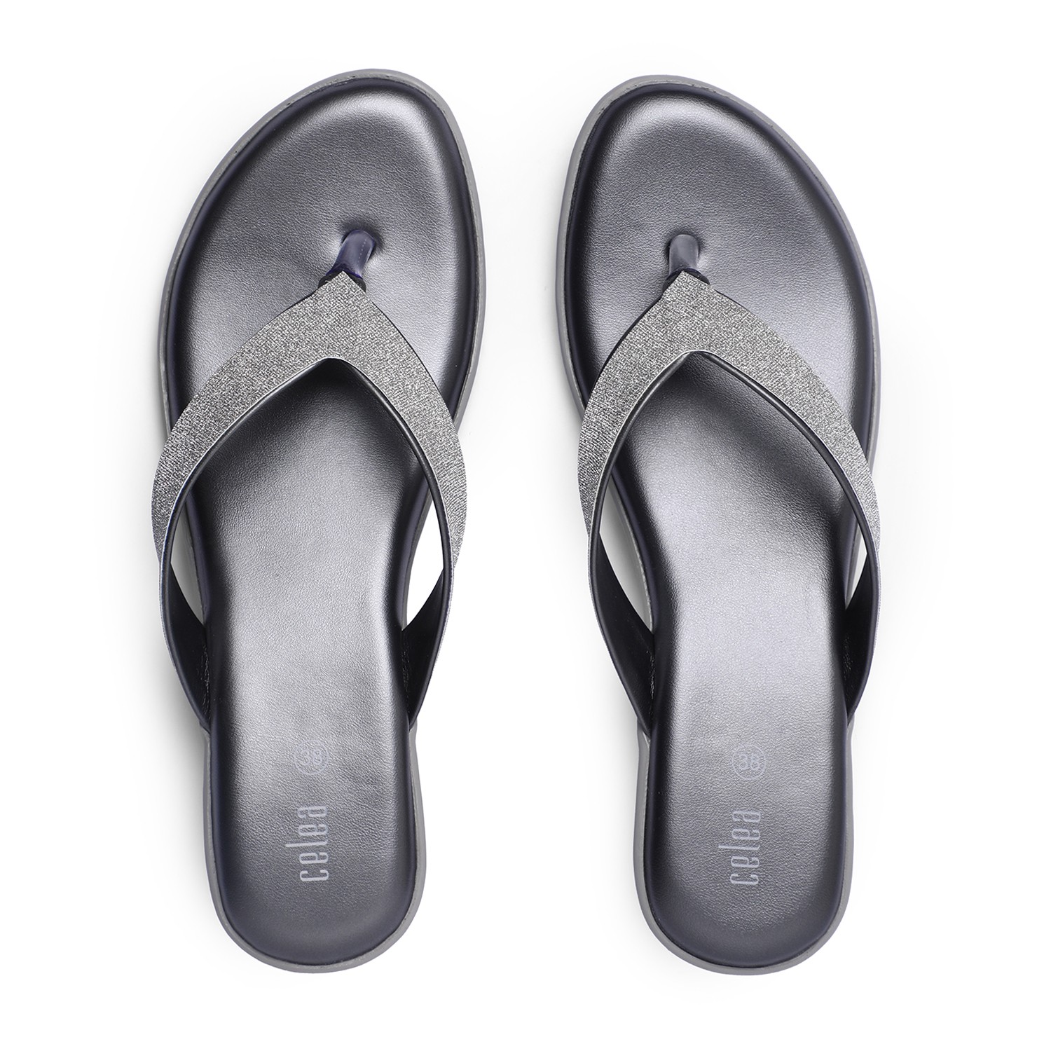 Women Stylish Grey Flip-Flops with Shimmering Straps