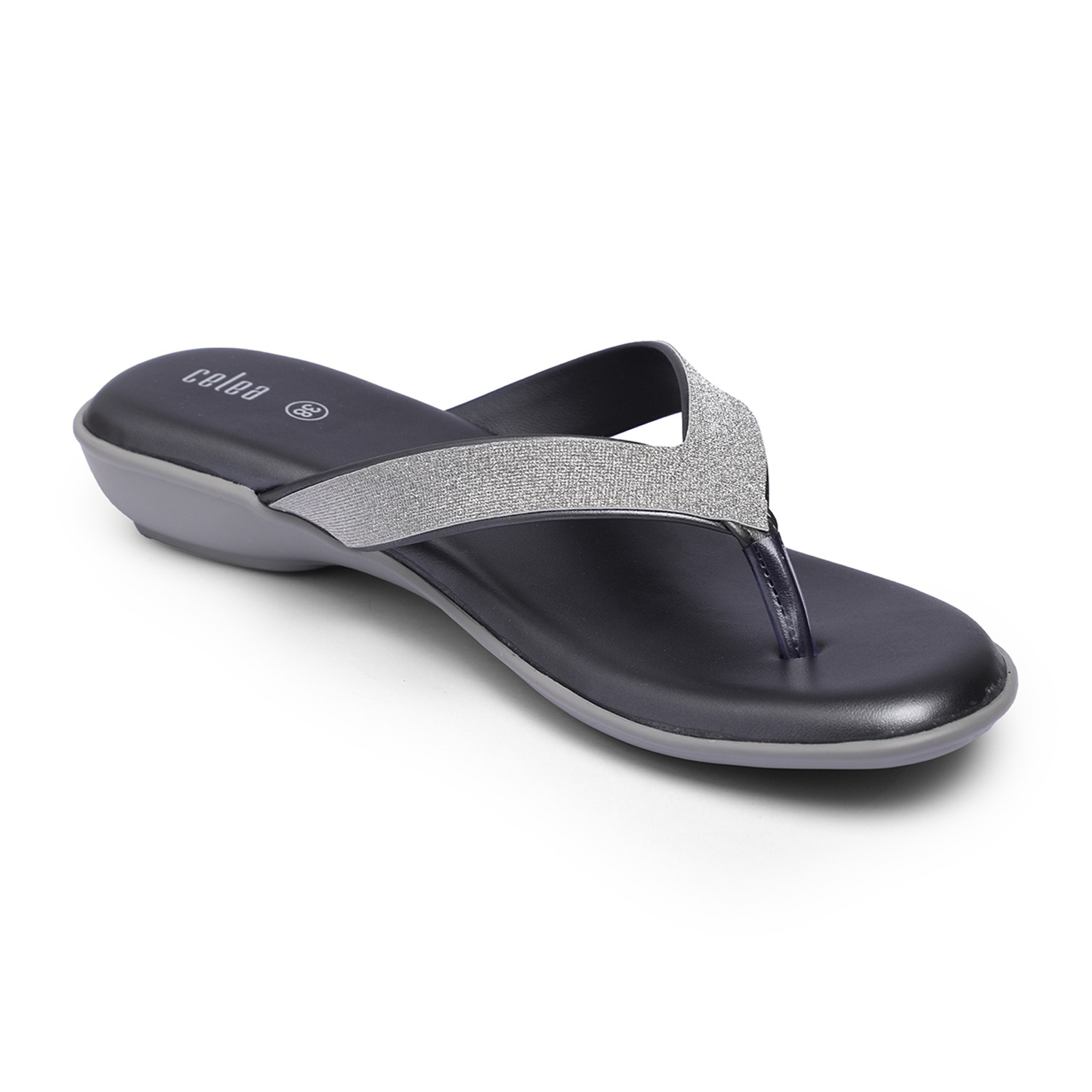 Women Stylish Grey Flip-Flops with Shimmering Straps