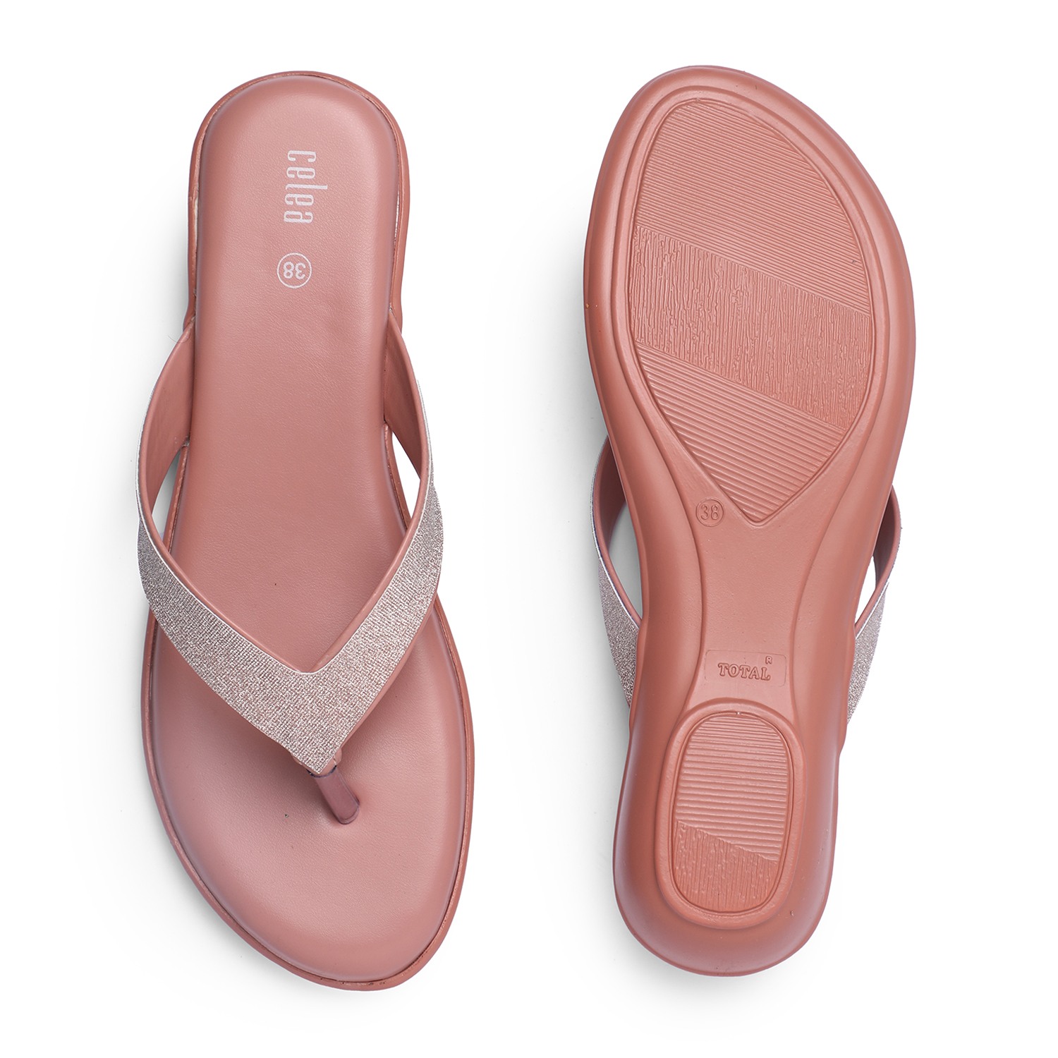 Women Peach Shimmery Strap Casual Flats