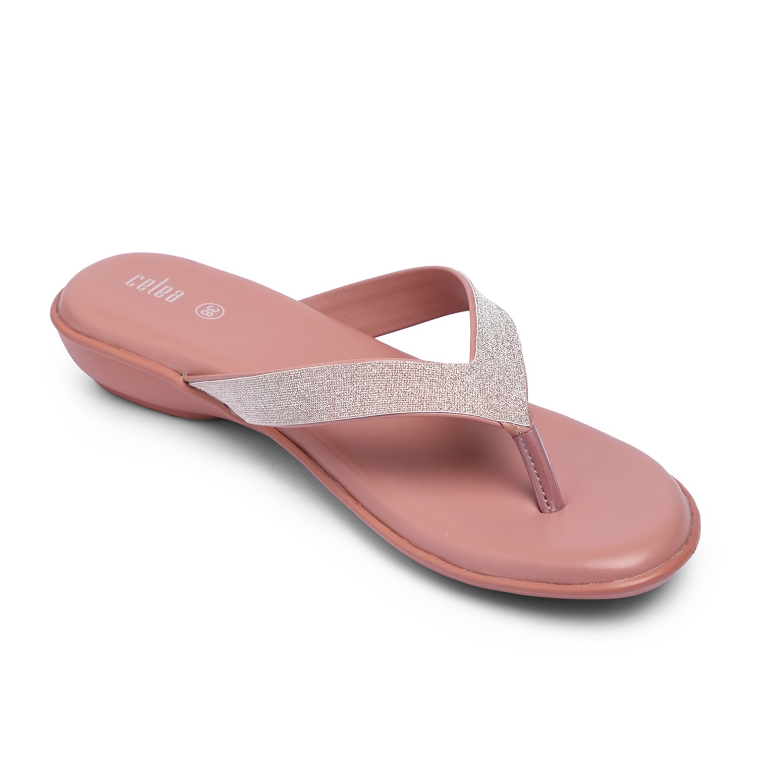 Women Peach Shimmery Strap Casual Flats