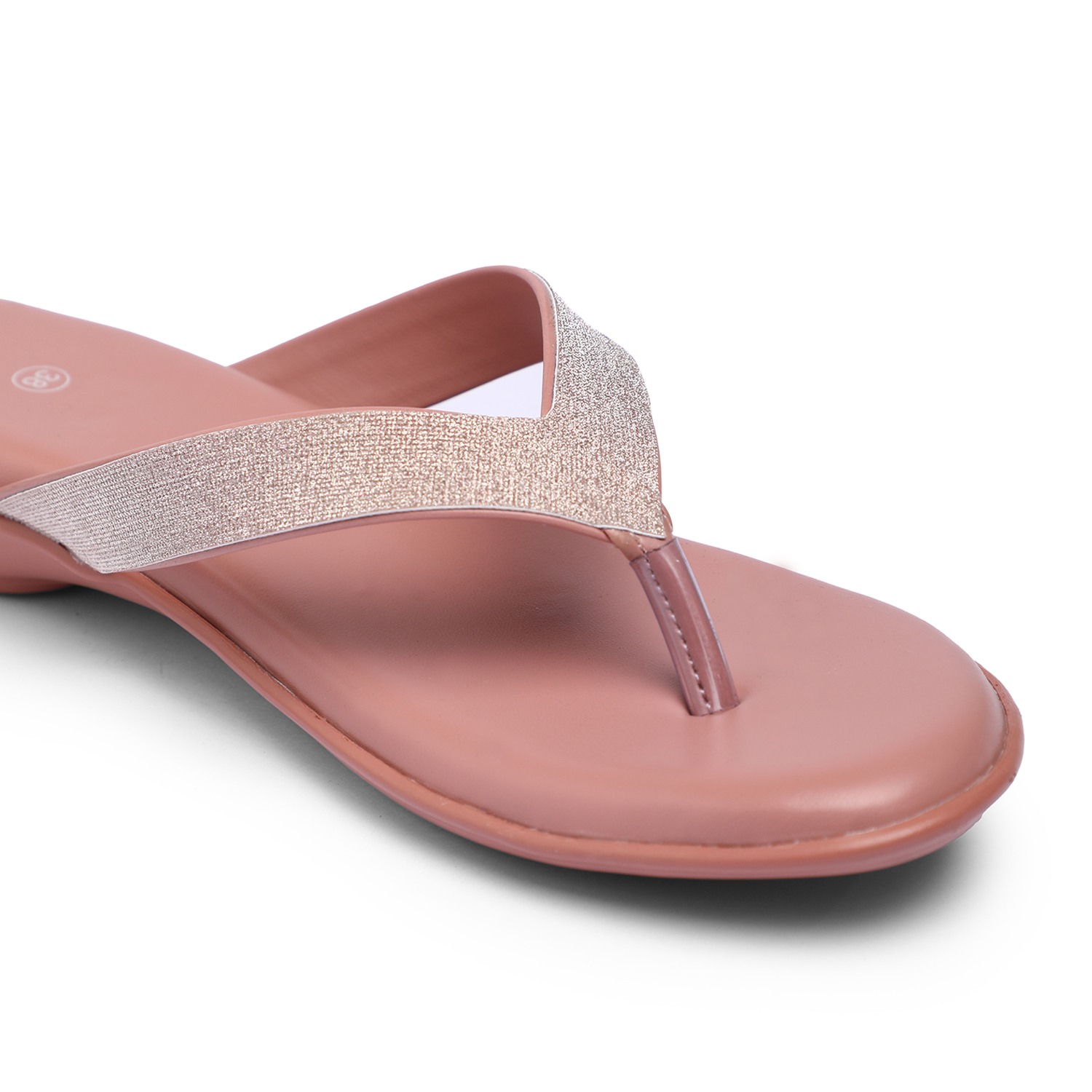 Women Peach Shimmery Strap Casual Flats