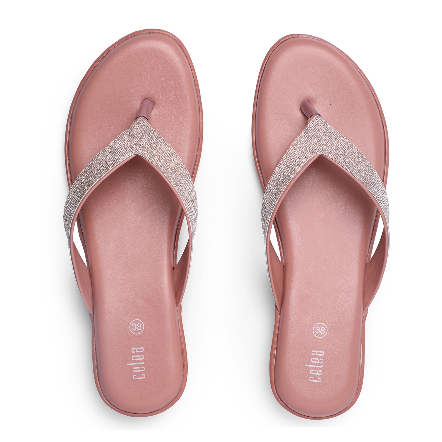 Women Peach Shimmery Strap Casual Flats