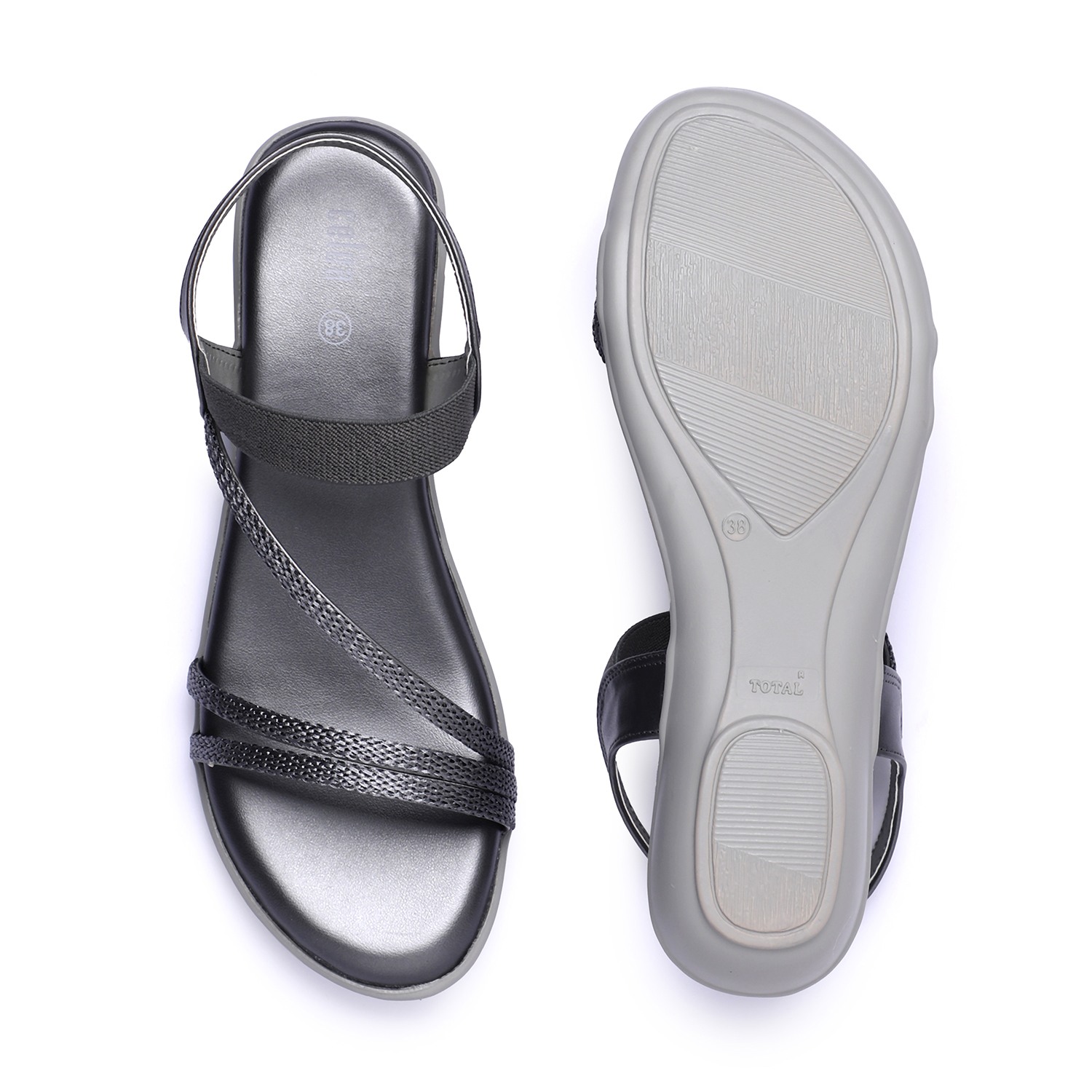 Women Grey Metallic Strap Flat Sandals