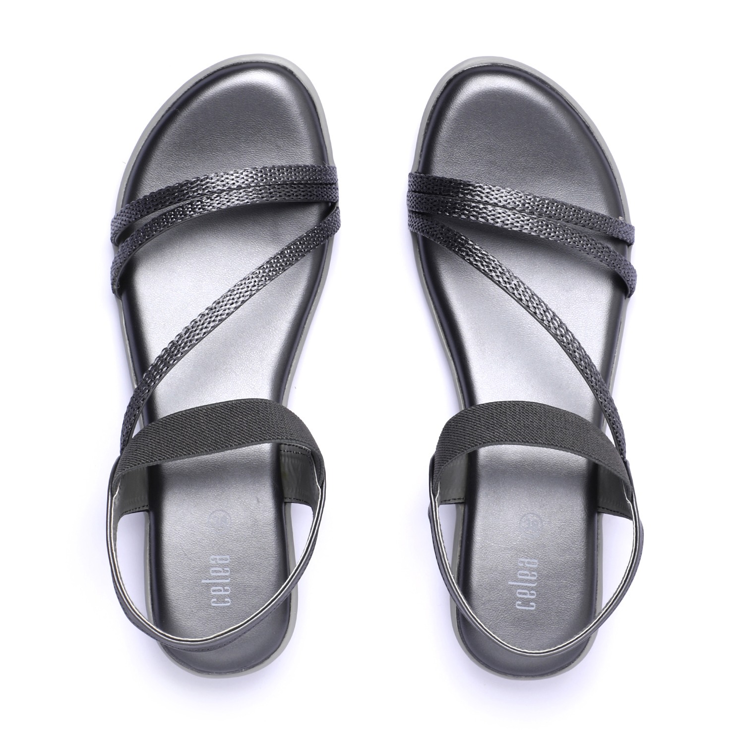 Women Grey Metallic Strap Flat Sandals