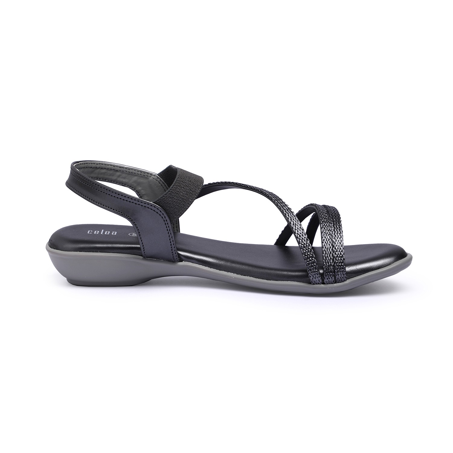 Women Grey Metallic Strap Flat Sandals