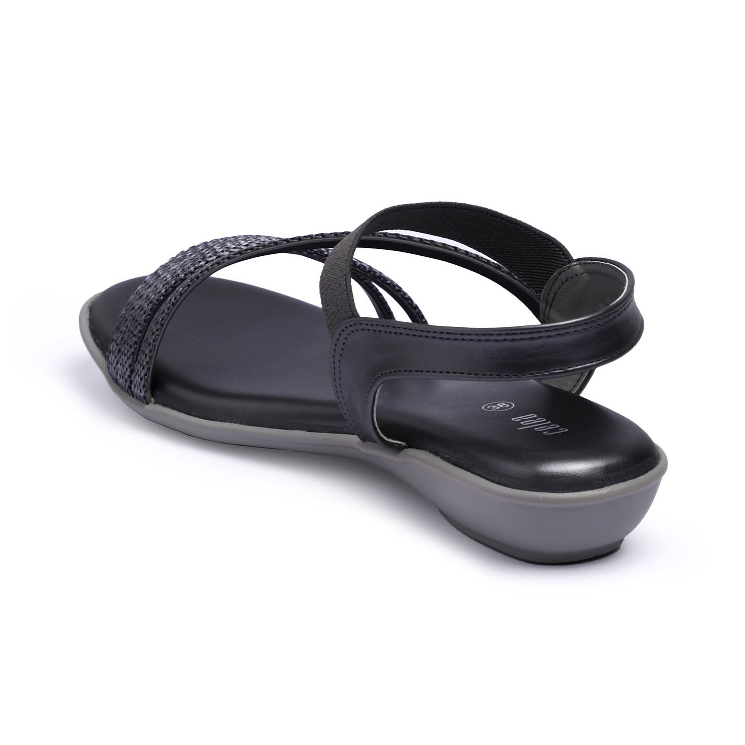 Women Grey Metallic Strap Flat Sandals