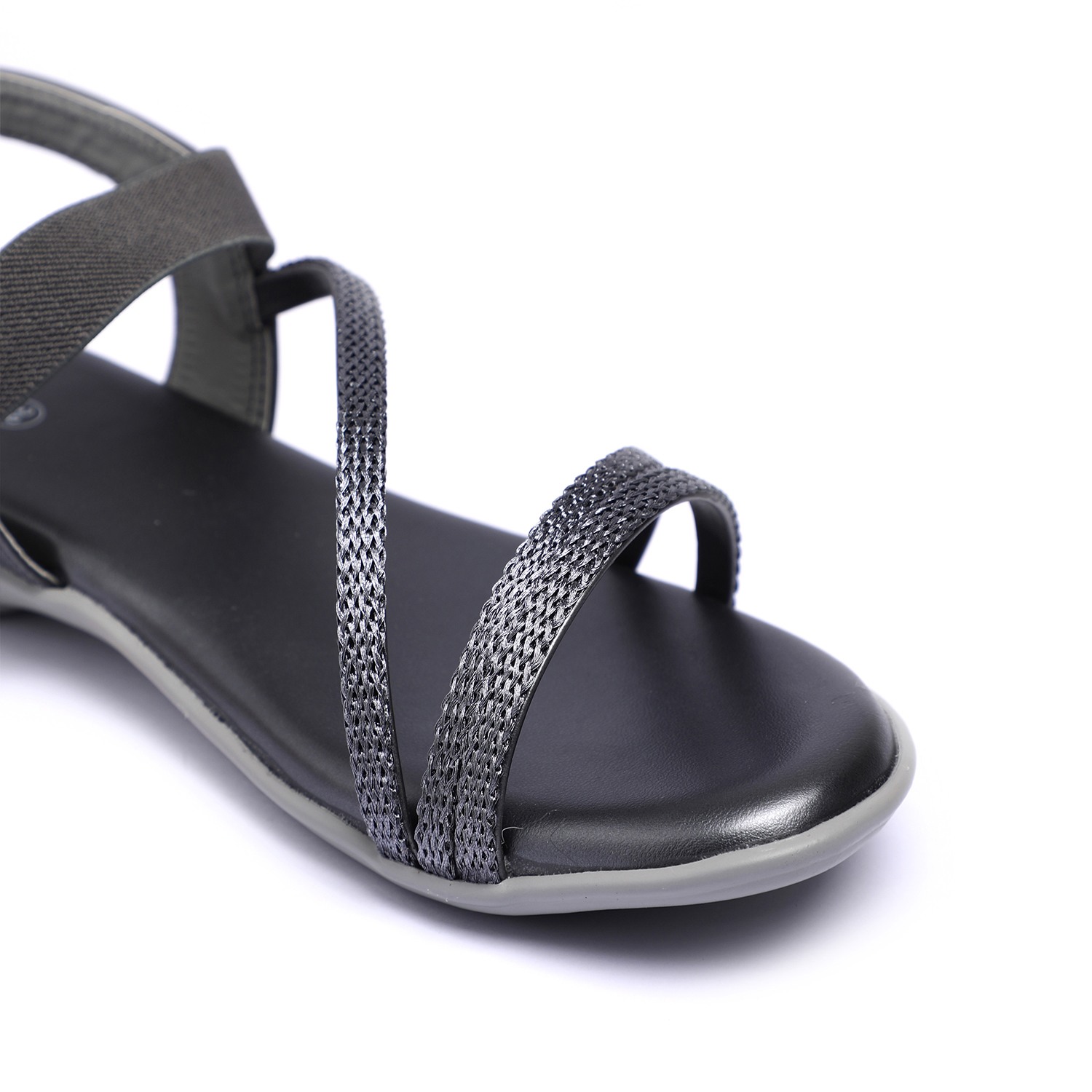 Women Grey Metallic Strap Flat Sandals