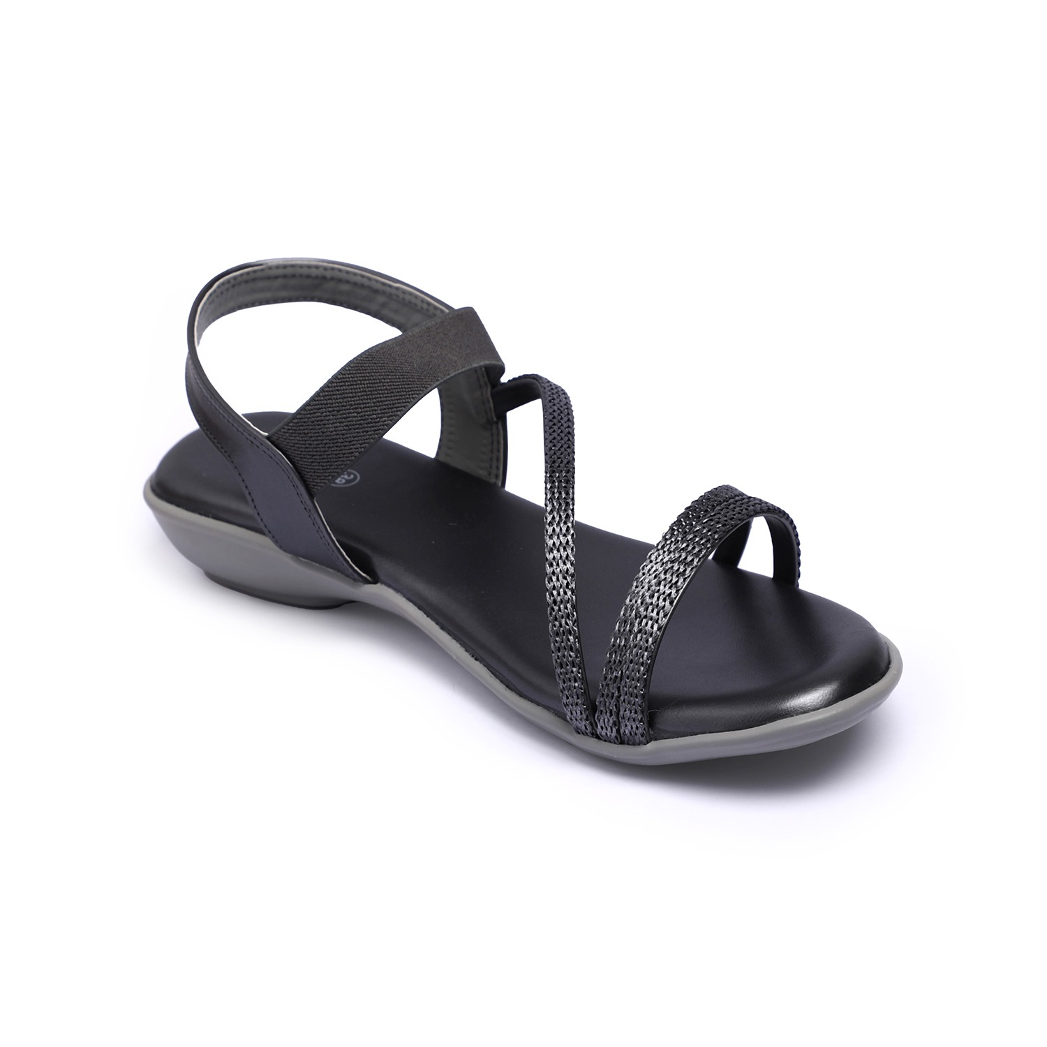 Women Grey Metallic Strap Flat Sandals