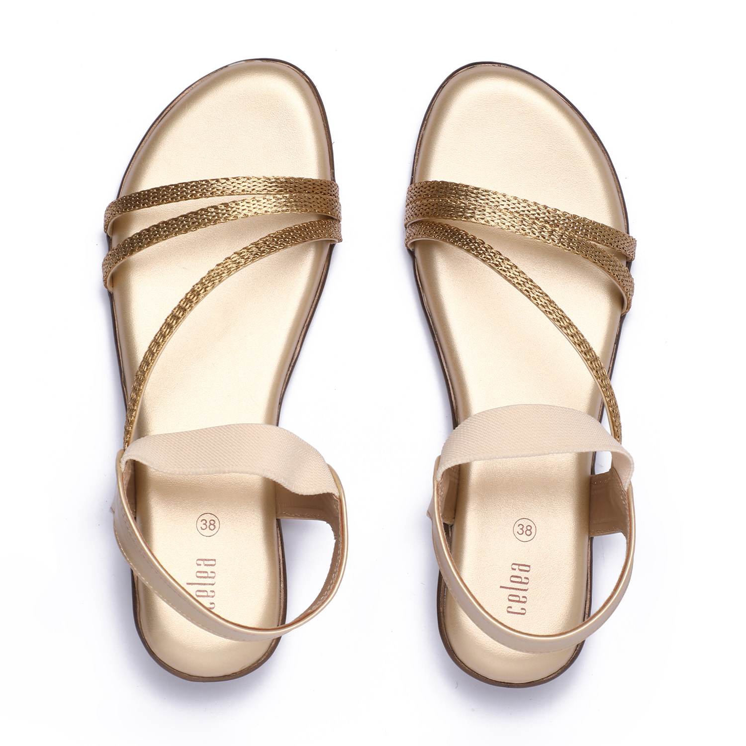 Women Rosegold Metallic Strap Flat Sandals