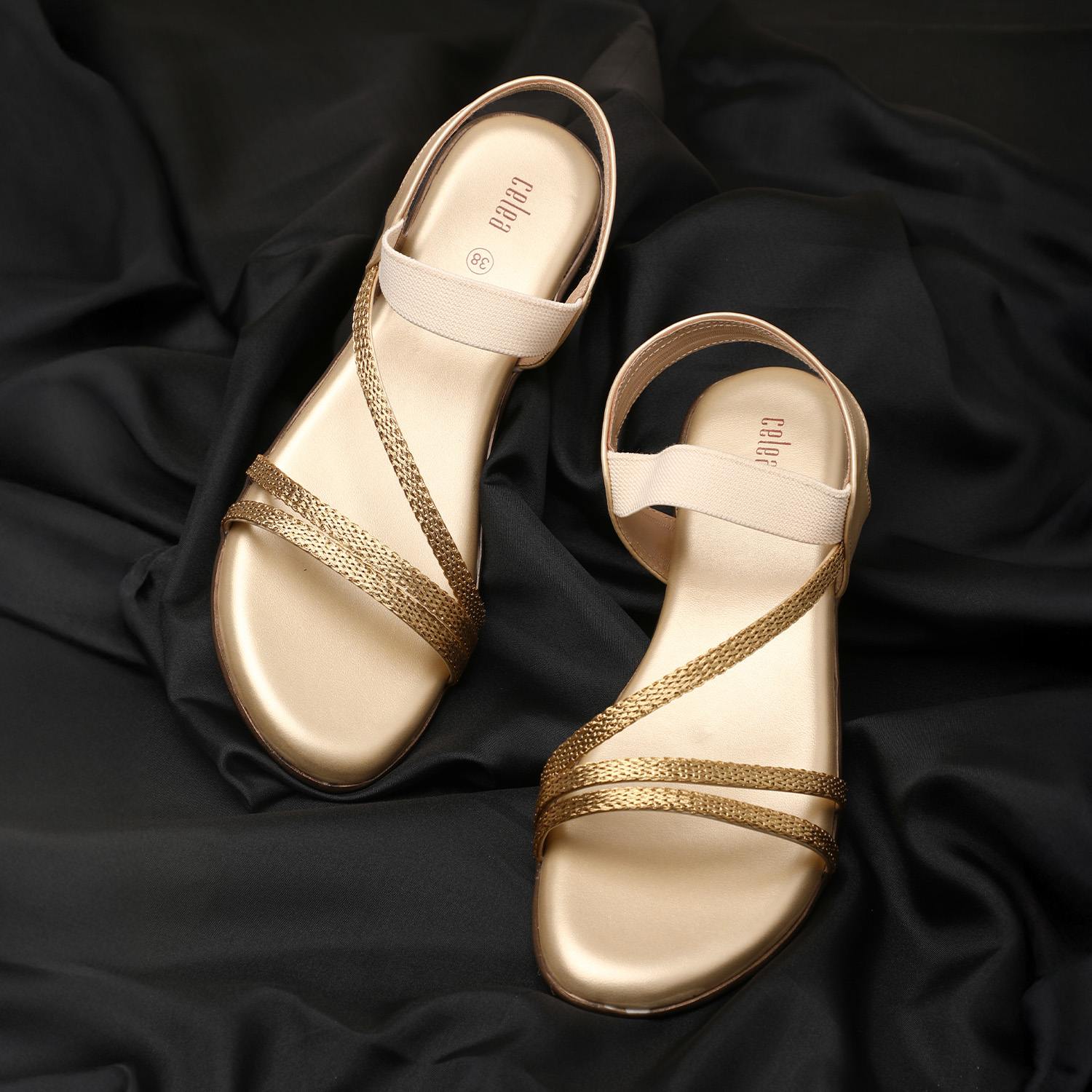 Women Rosegold Metallic Strap Flat Sandals