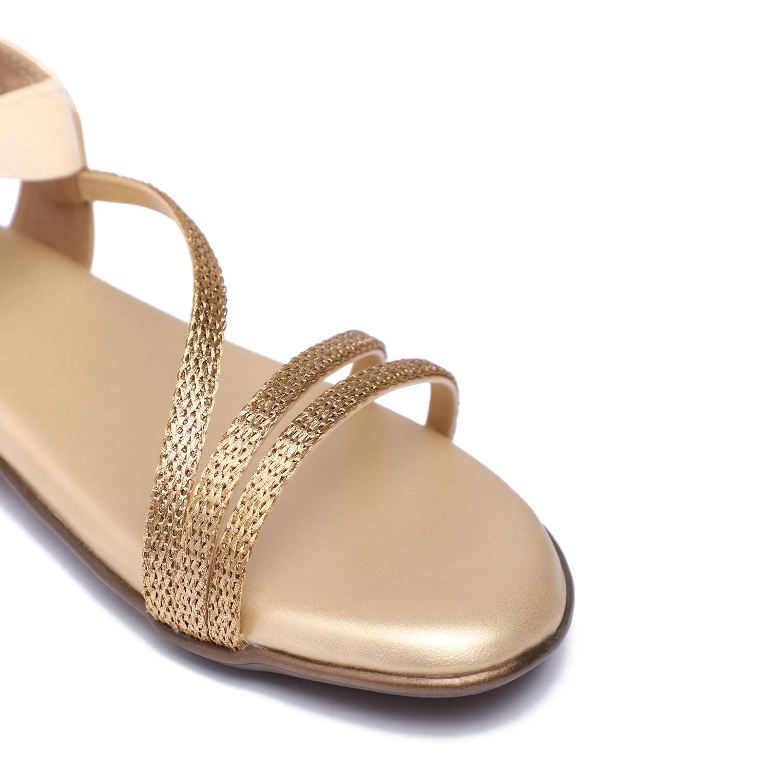 Women Rosegold Metallic Strap Flat Sandals
