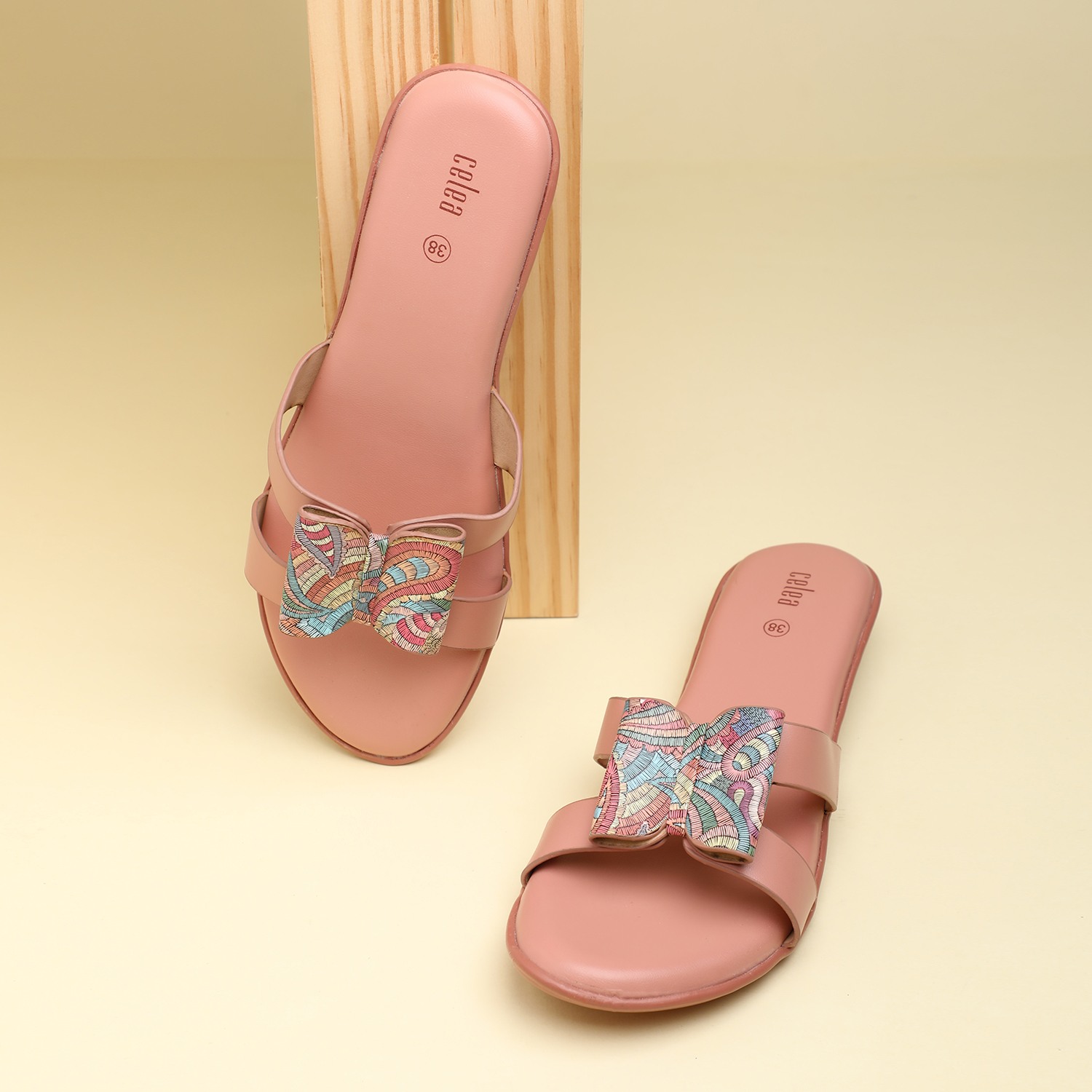Women Peach Multi Color Flat Sandals