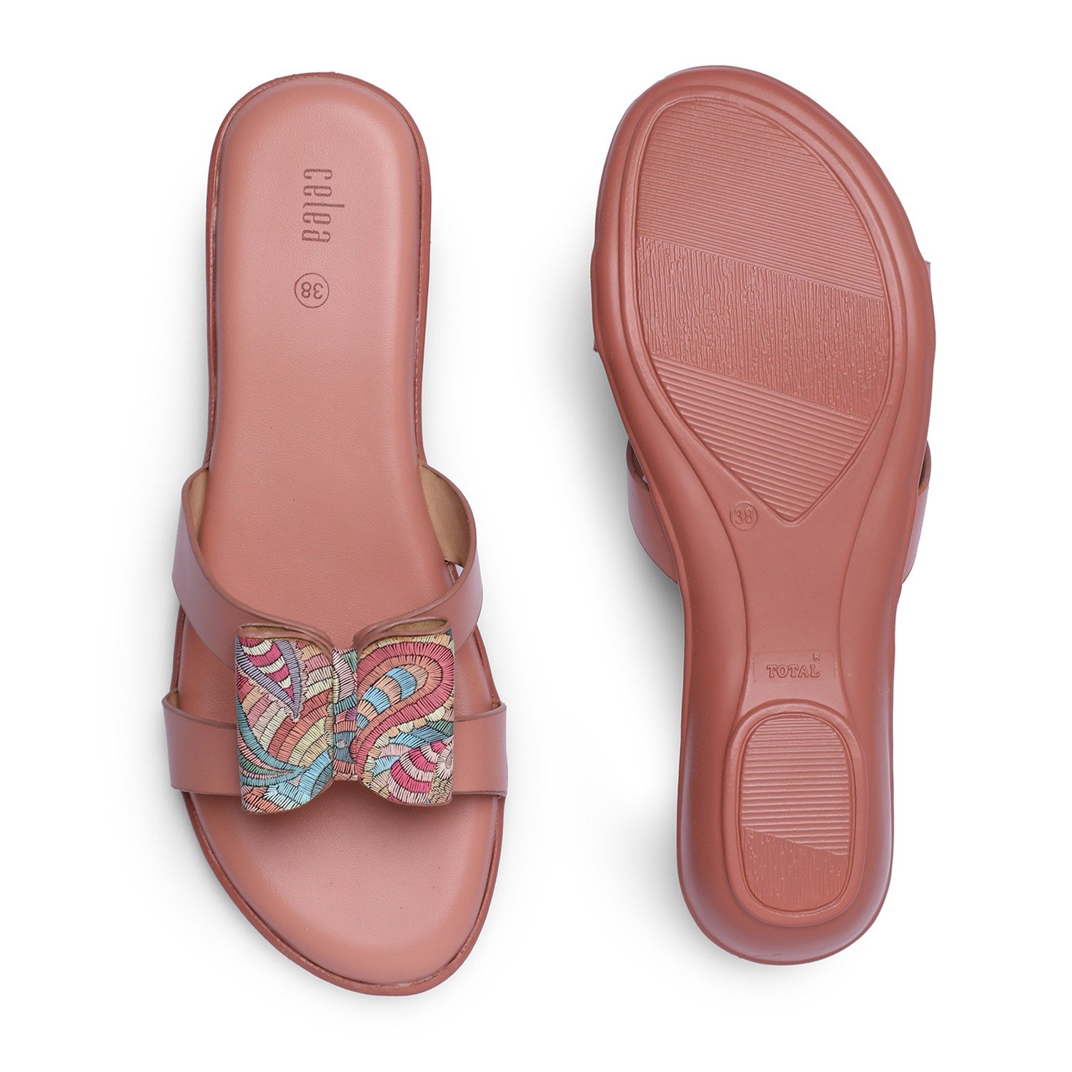 Women Peach Multi Color Flat Sandals