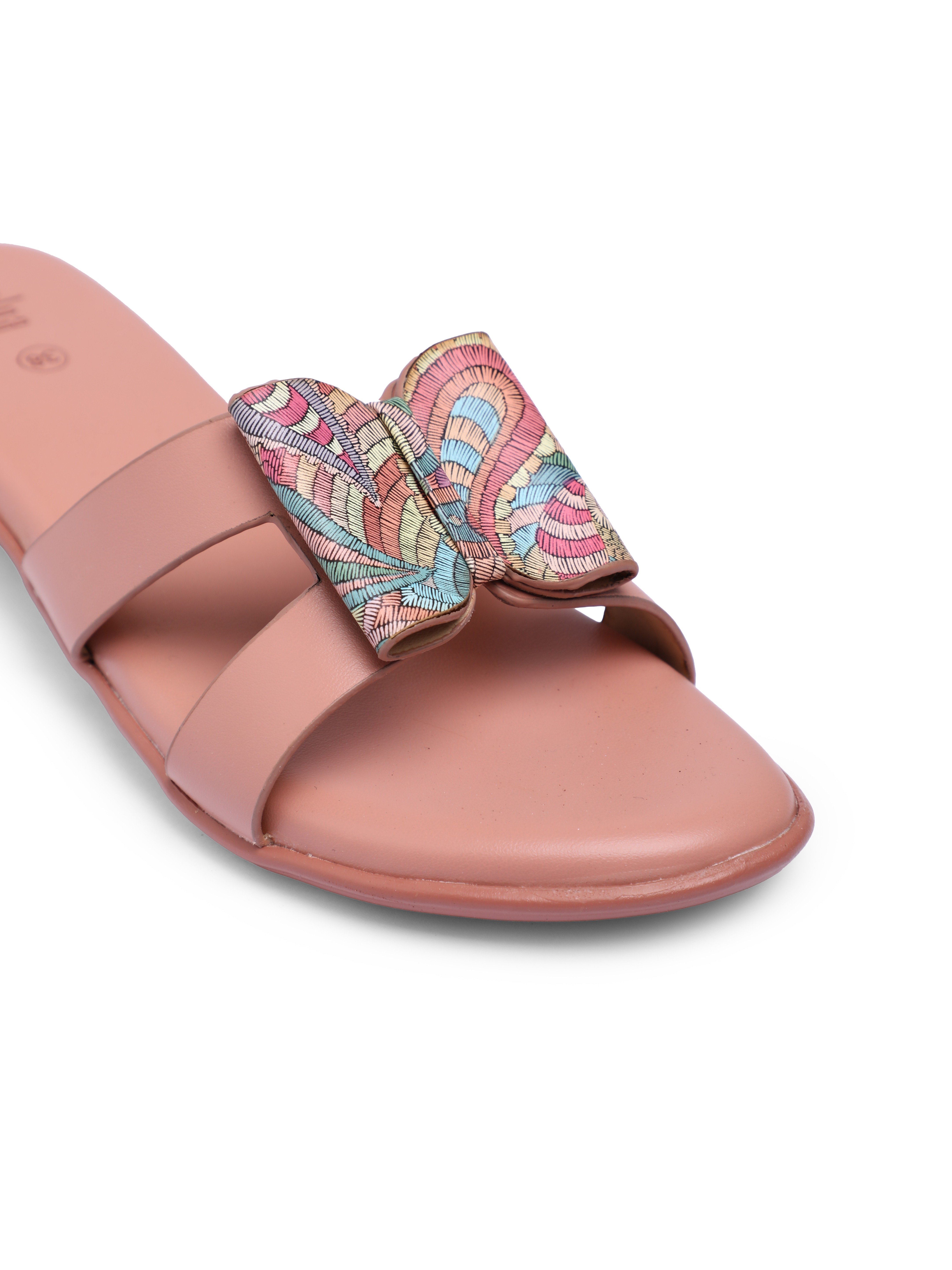 Women Peach Multi Color Flat Sandals
