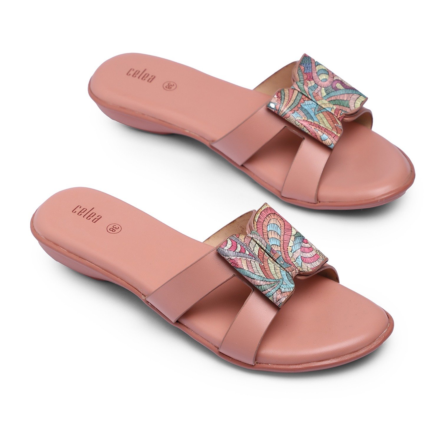 Women Peach Multi Color Flat Sandals