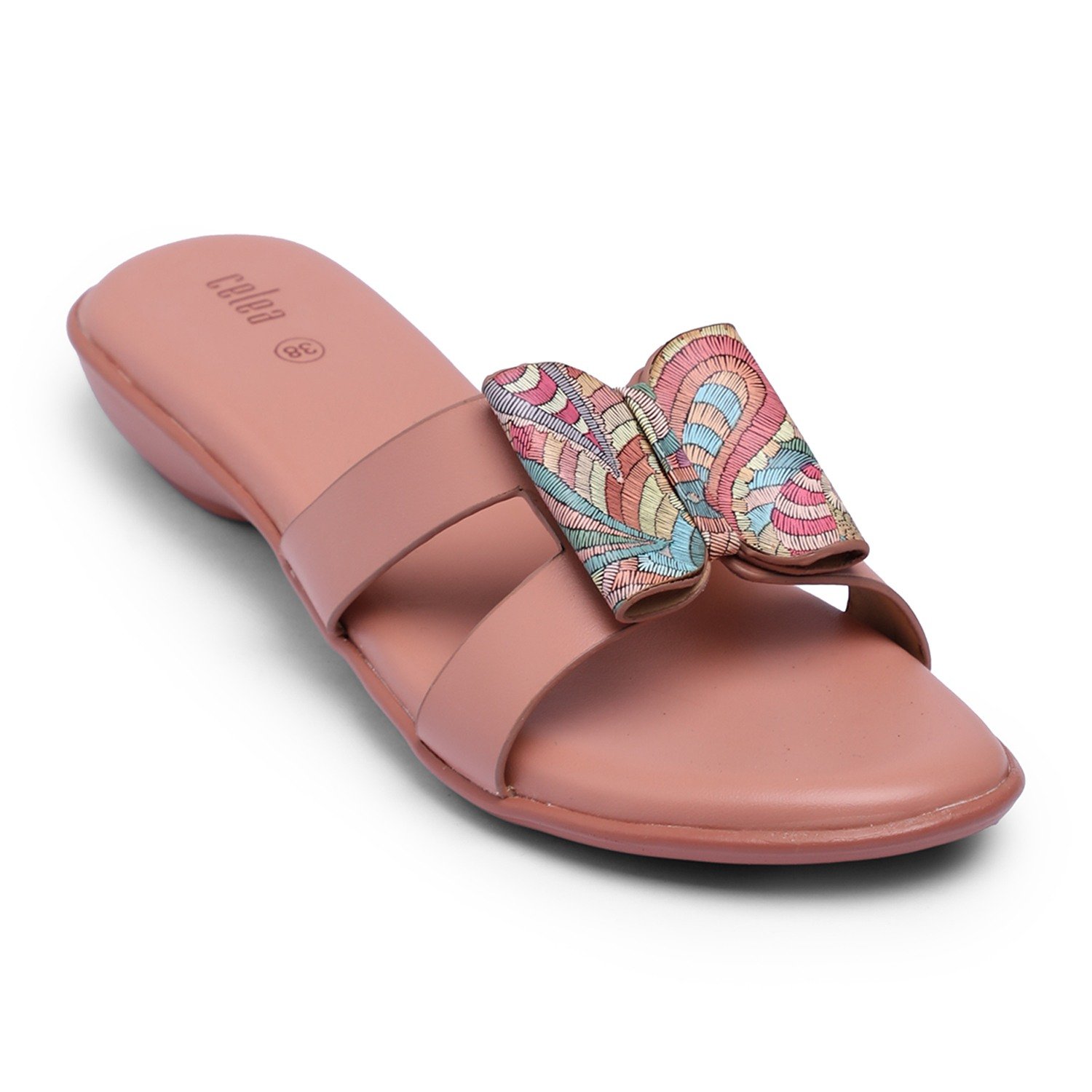 Women Peach Multi Color Flat Sandals