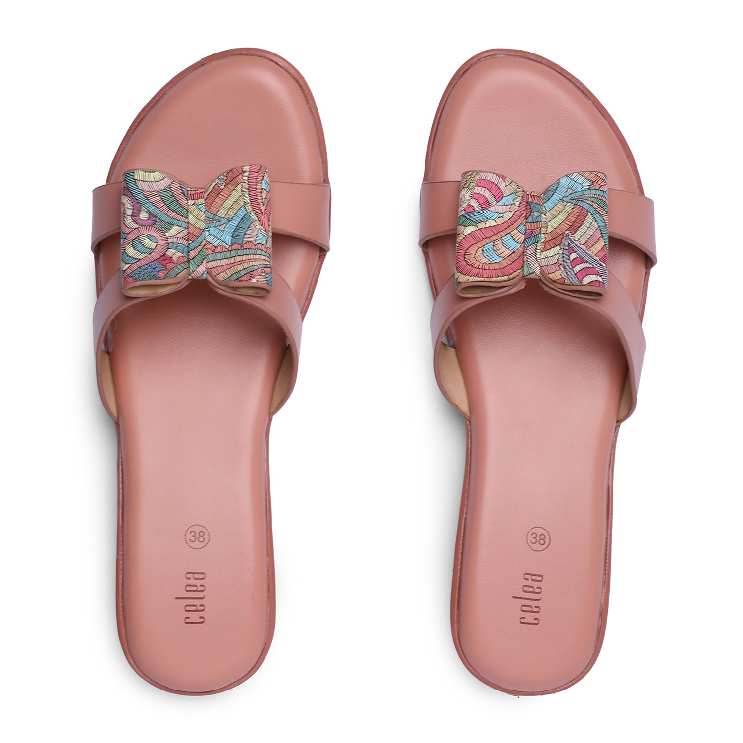 Women Peach Multi Color Flat Sandals