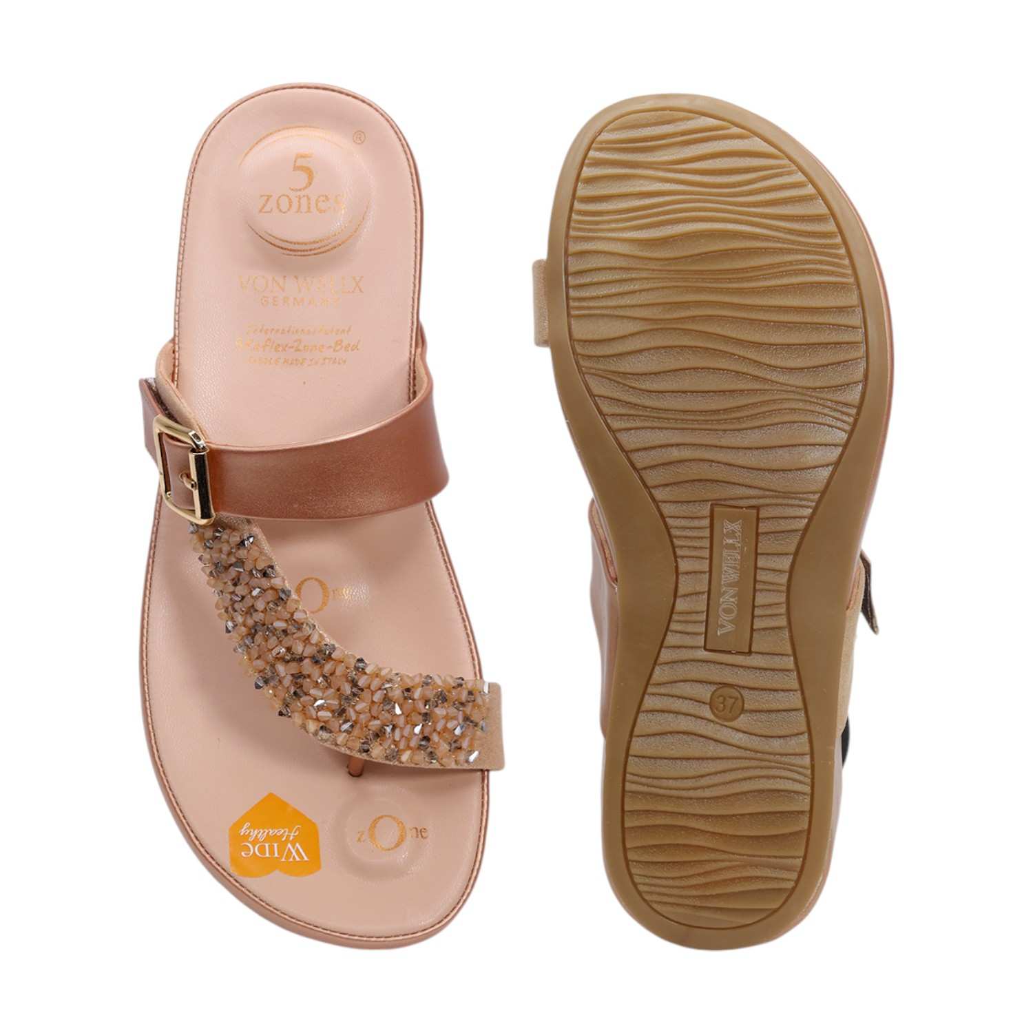VON WELLX | Golden Goddess Women Beaded T-Strap Wedge Sandals|5