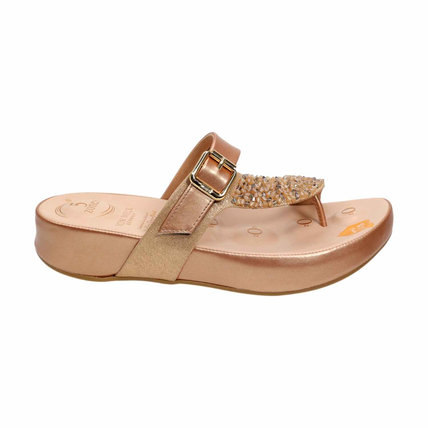 VON WELLX | Golden Goddess Women Beaded T-Strap Wedge Sandals|4