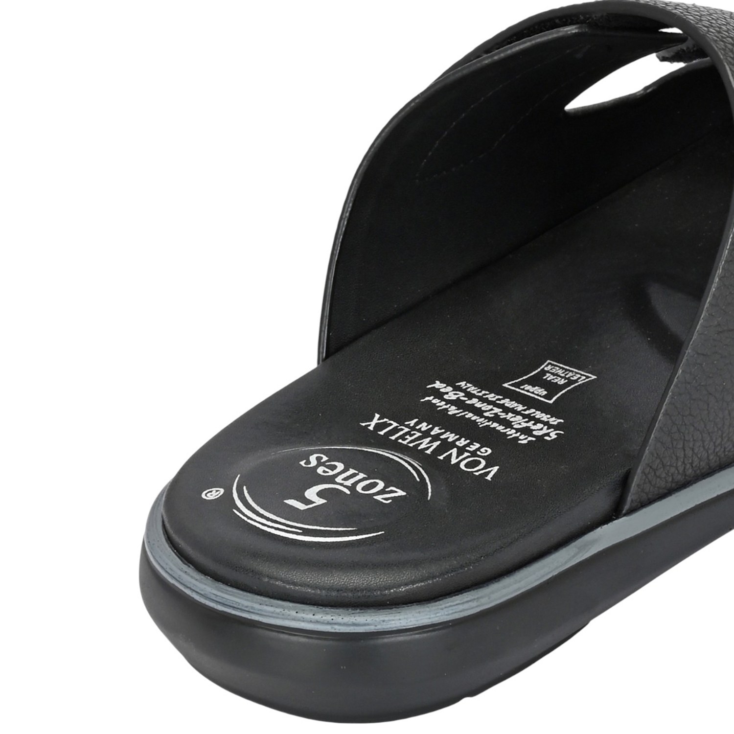 Men Black Tumbled Leather Dual Strap Adjustable Slide Comfort Sandal