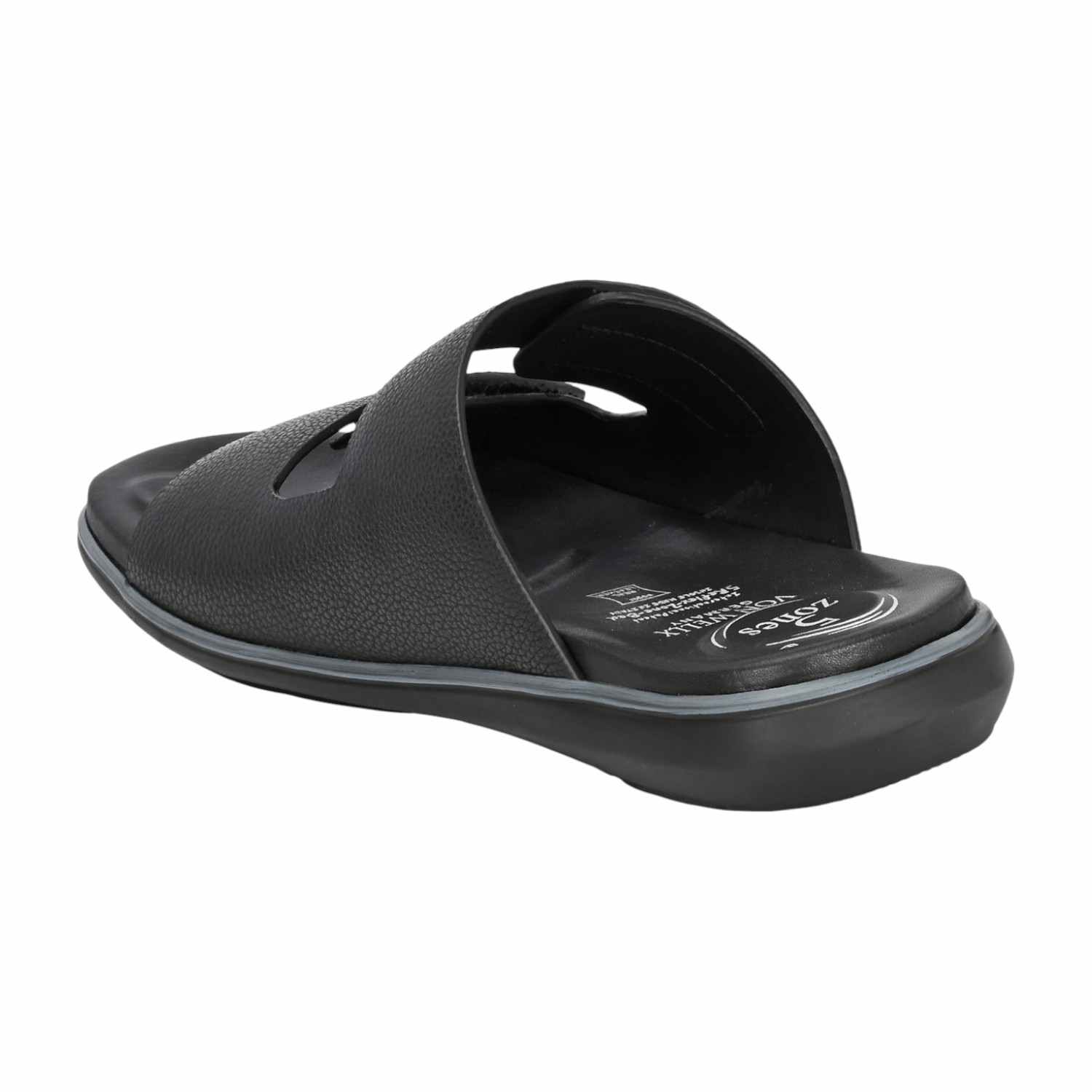 Men Black Tumbled Leather Dual Strap Adjustable Slide Comfort Sandal