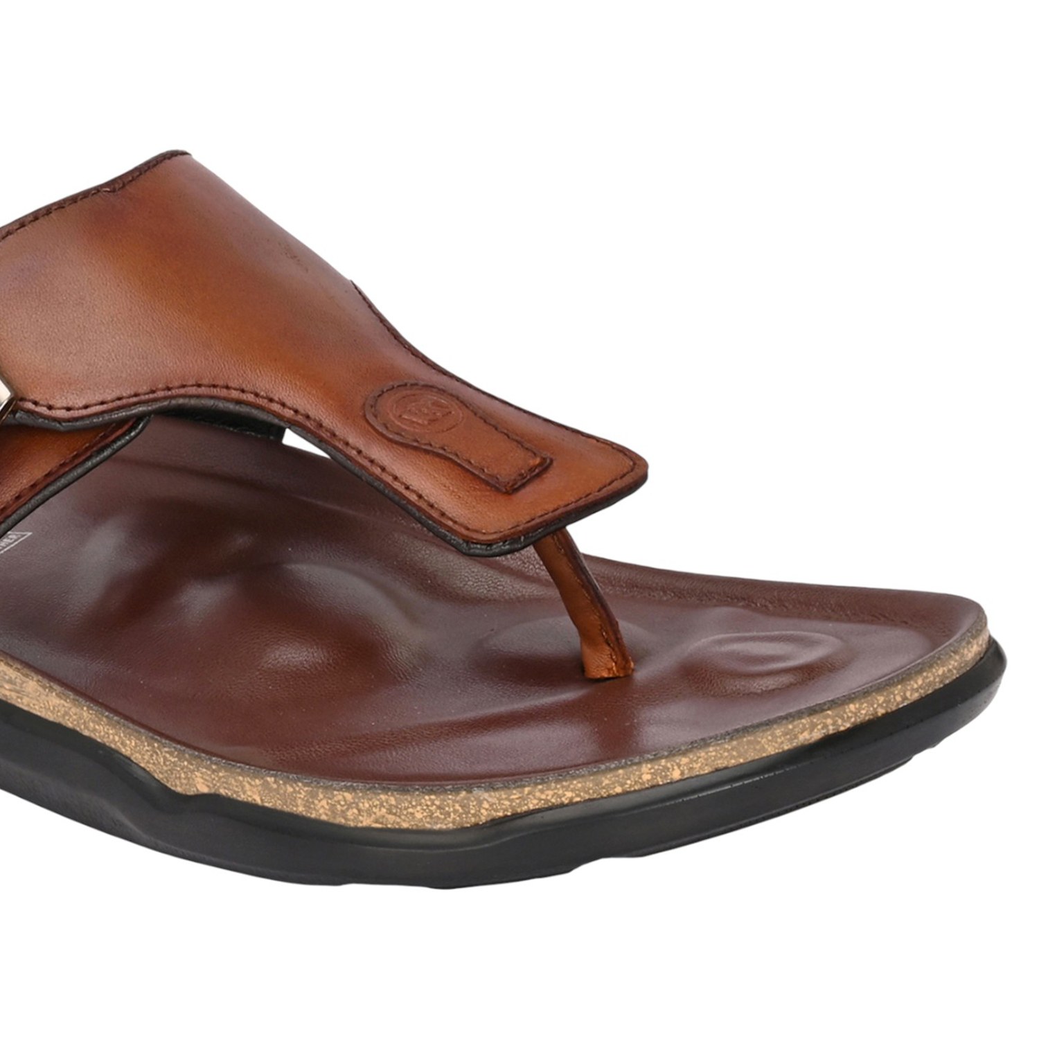 Men Tan Leather Thong Sandal with Adjustable Buckle Strap