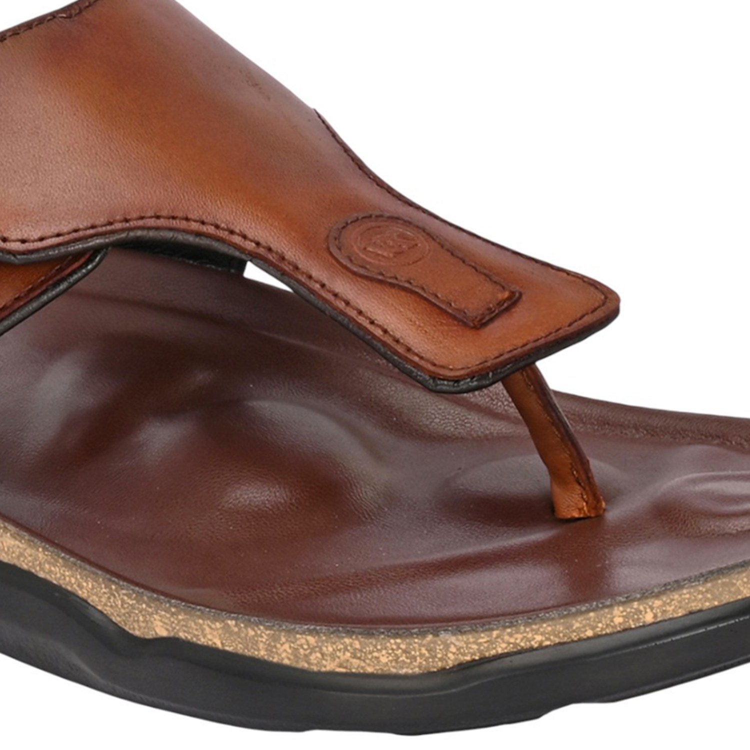 Men Tan Leather Thong Sandal with Adjustable Buckle Strap