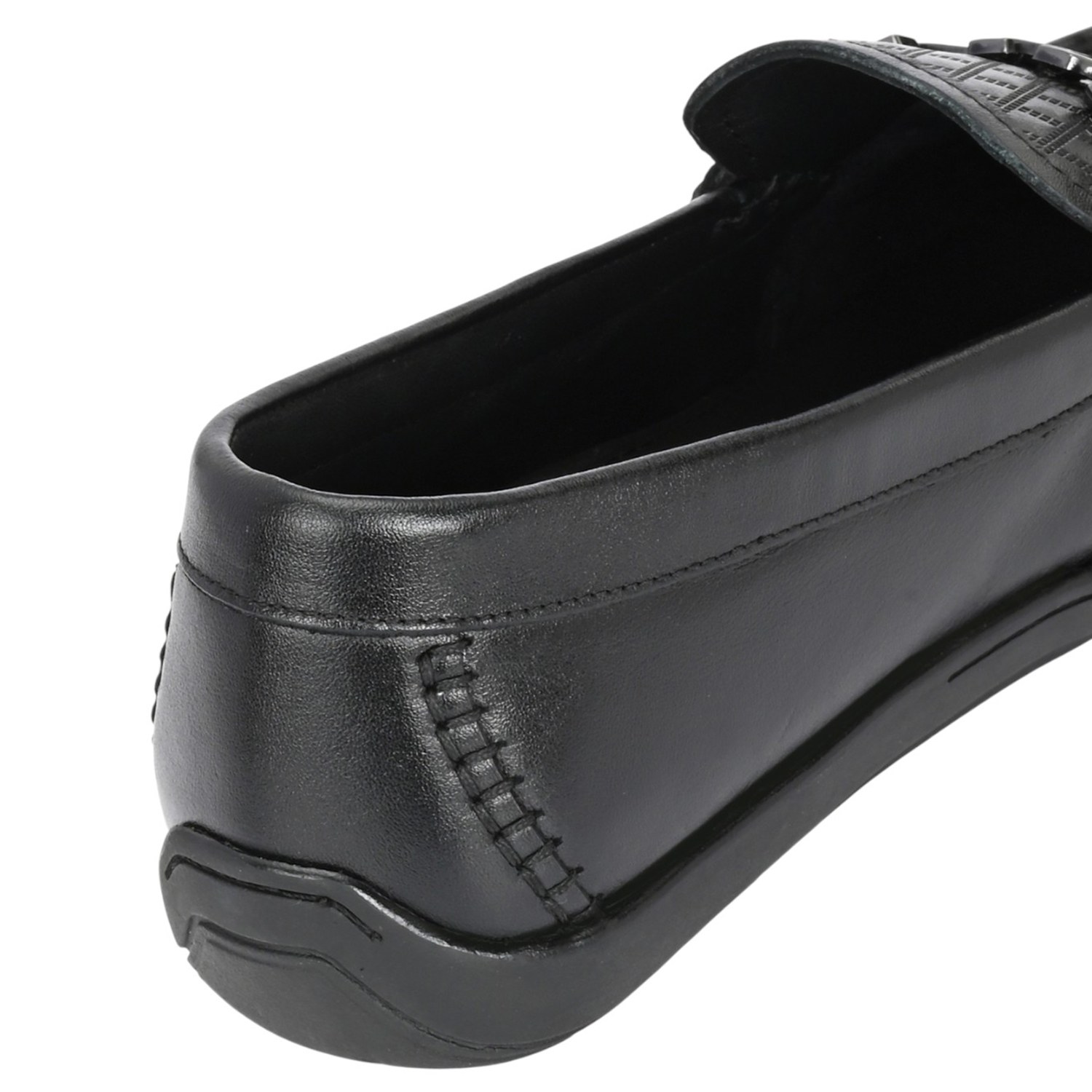 Men Black Textured Slip-On Loafers with Silver-Tone Bit