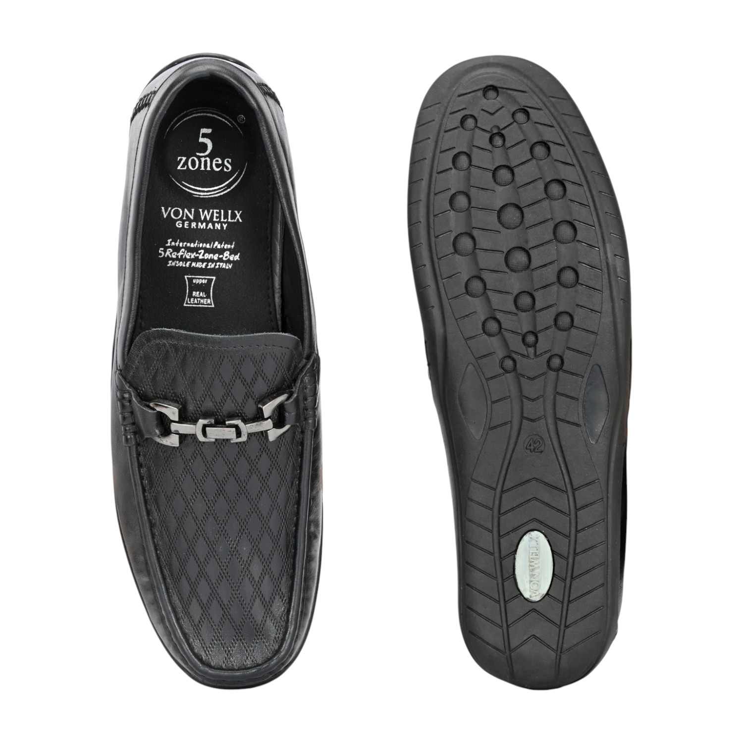 Men Black Textured Slip-On Loafers with Silver-Tone Bit