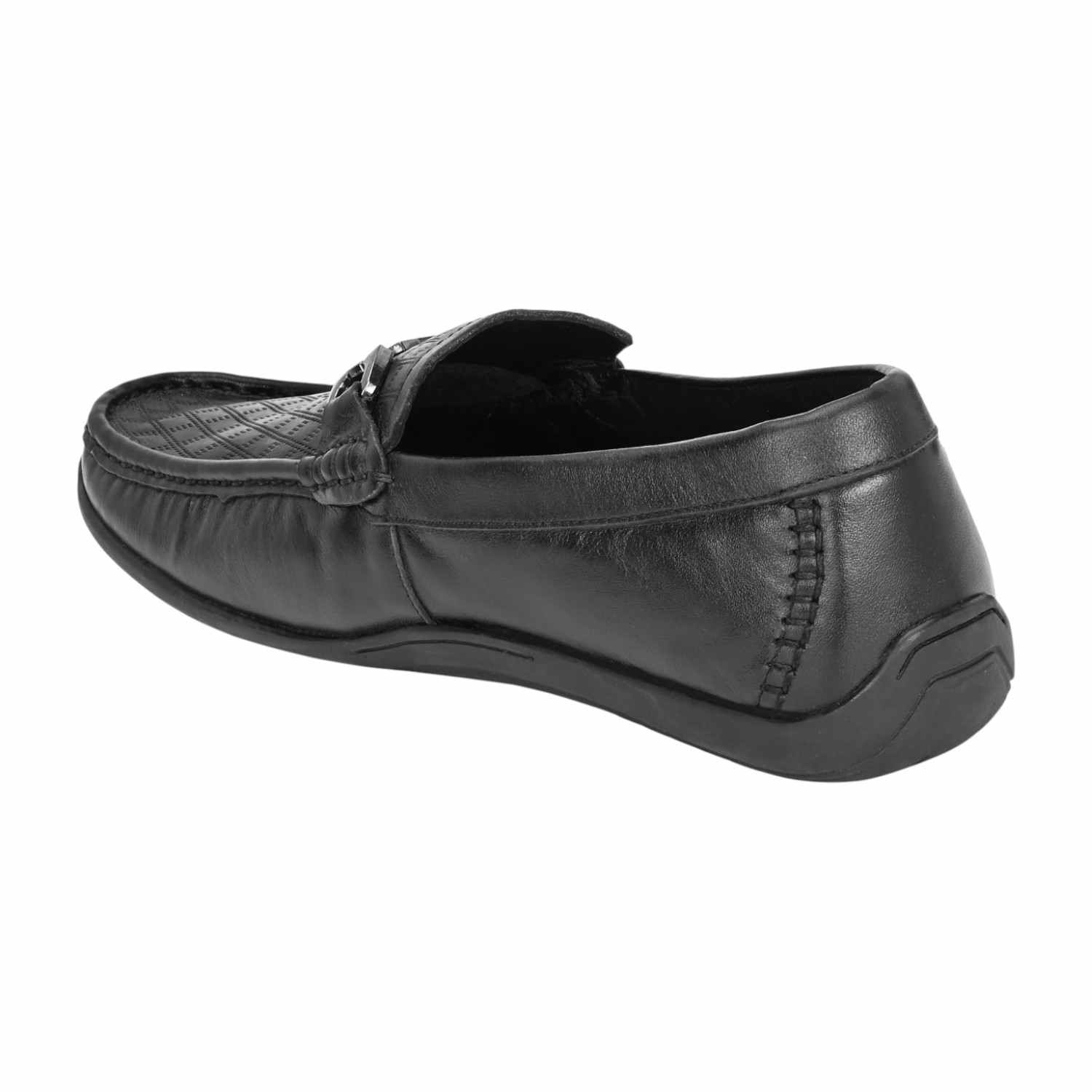 Men Black Textured Slip-On Loafers with Silver-Tone Bit