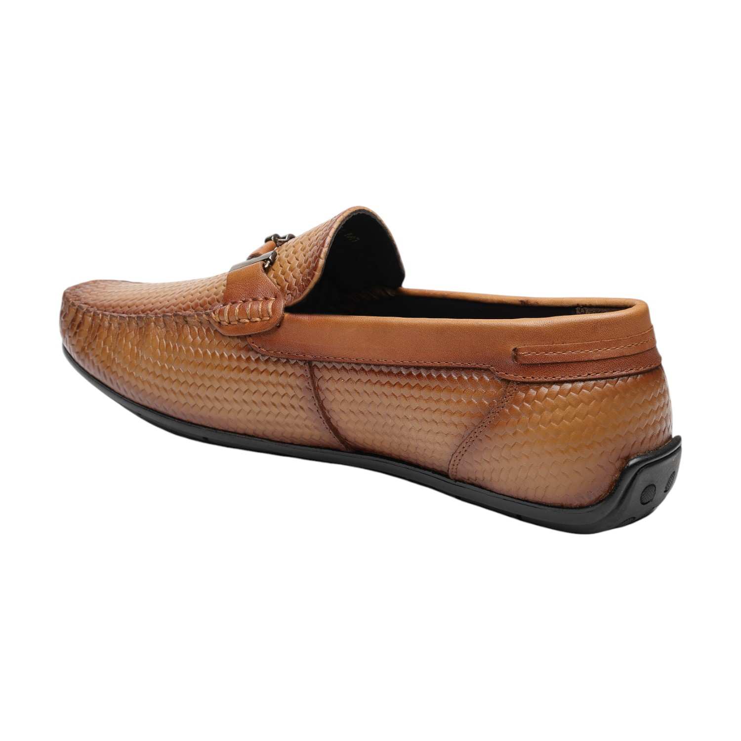 VON WELLX | Men Tan Woven Leather Loafers with Metal Bit Detail|1