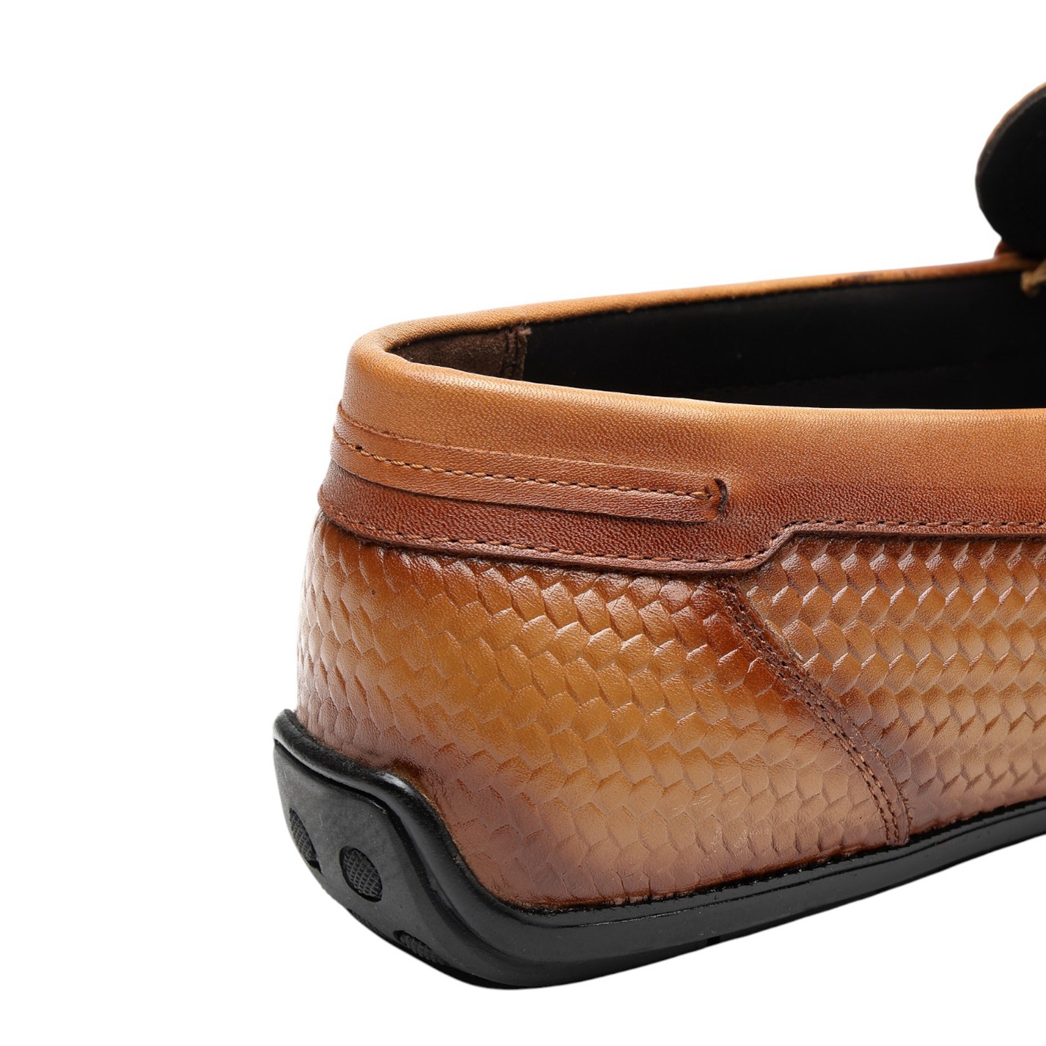 VON WELLX | Men Tan Woven Leather Loafers with Metal Bit Detail|3