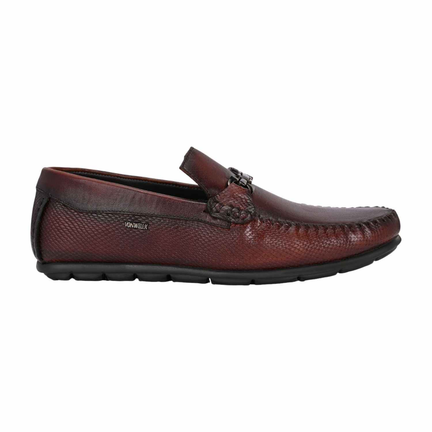 Men Brown Leather Loafers with Metal Bit Detail