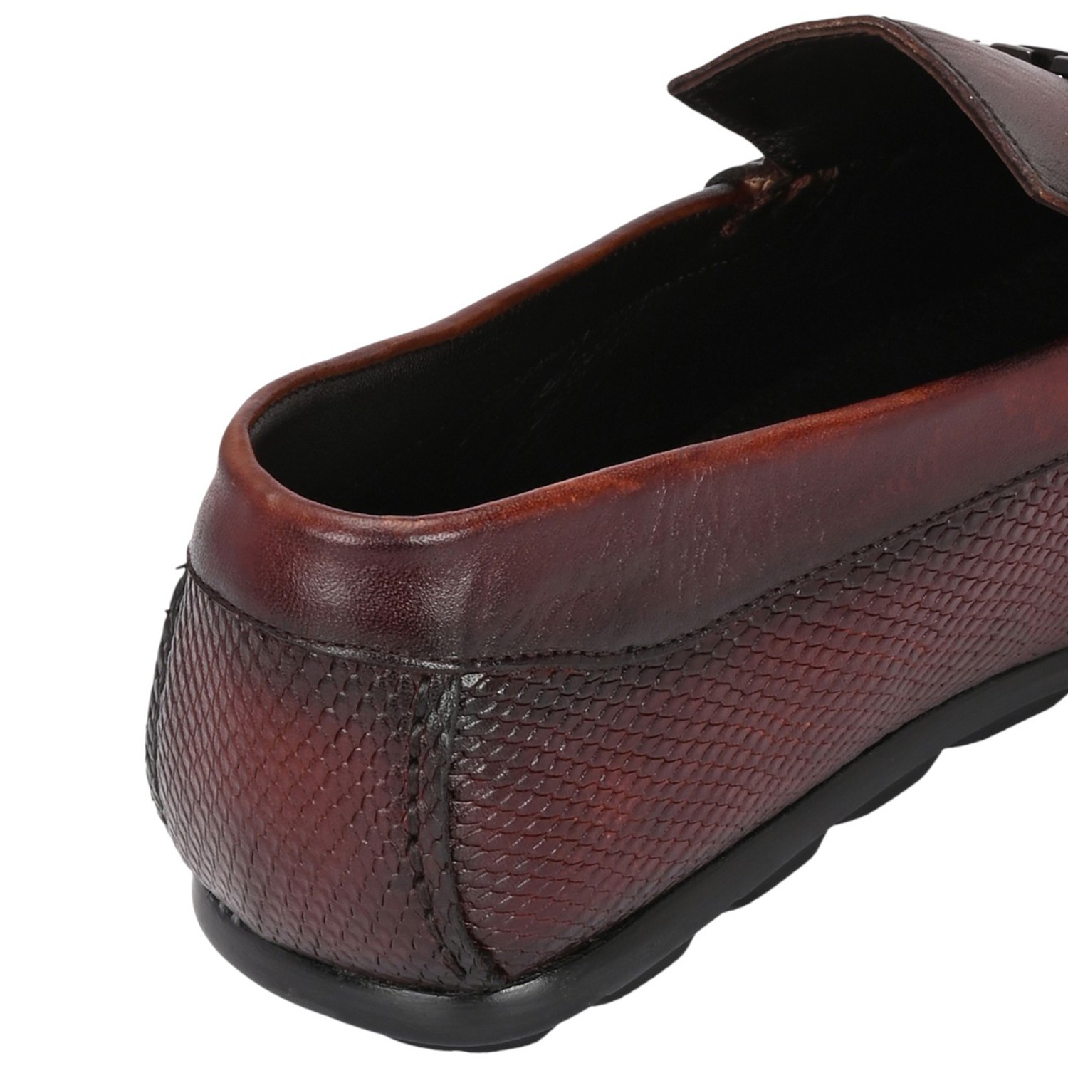 Men Brown Leather Loafers with Metal Bit Detail