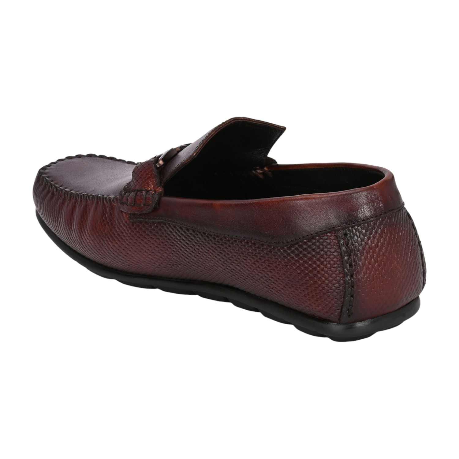 Men Brown Leather Loafers with Metal Bit Detail