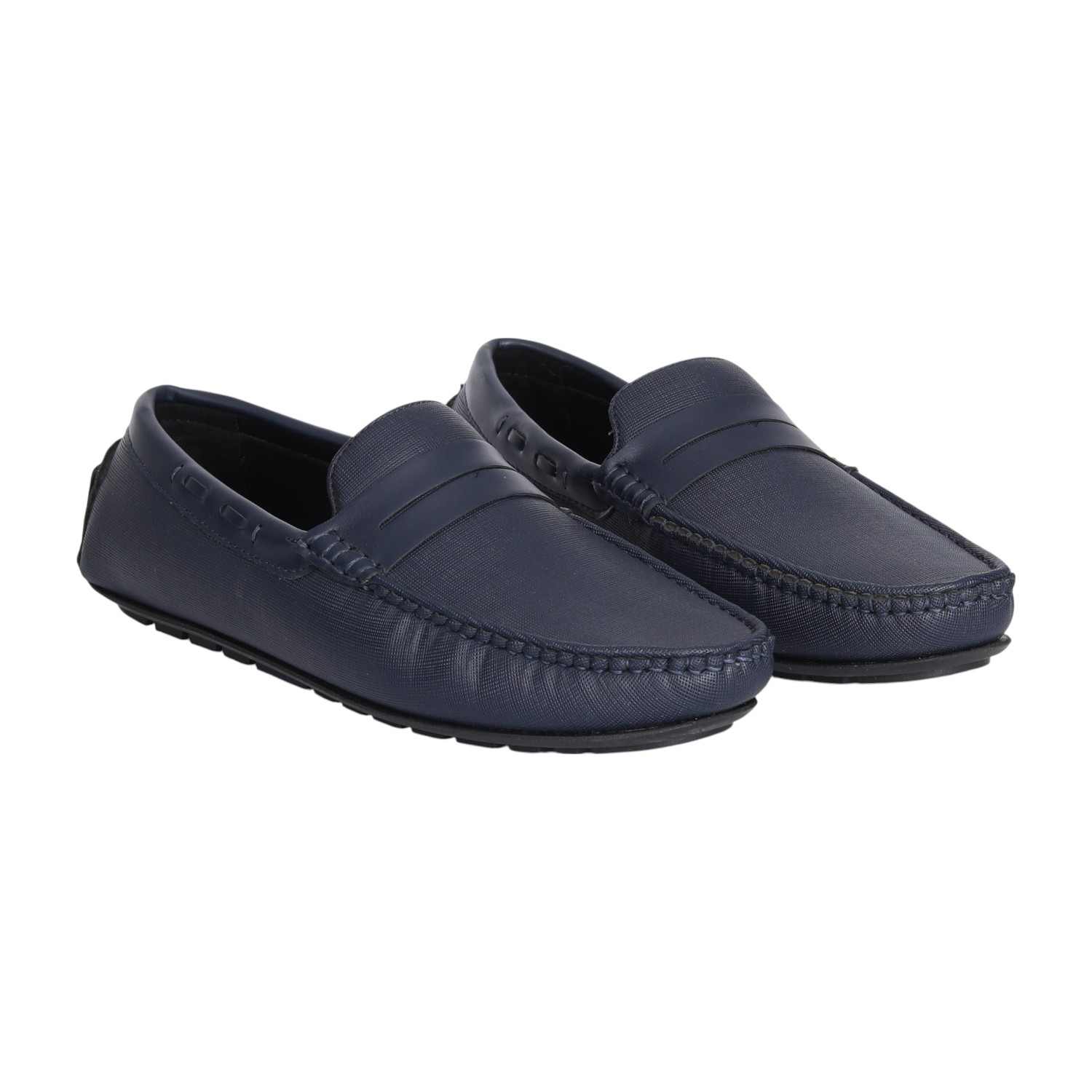 Men Navy Textured Penny Loafers