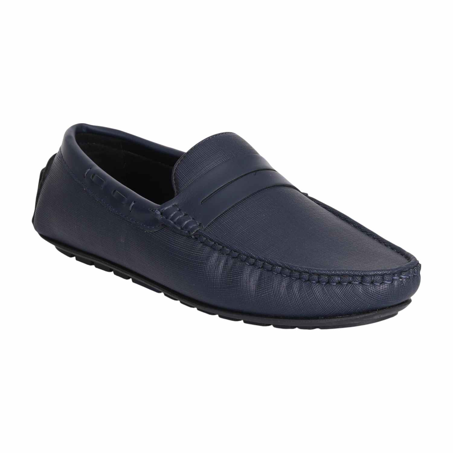 Men Navy Textured Penny Loafers