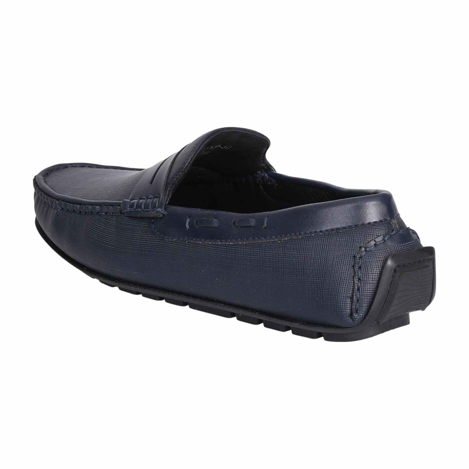 Men Navy Textured Penny Loafers
