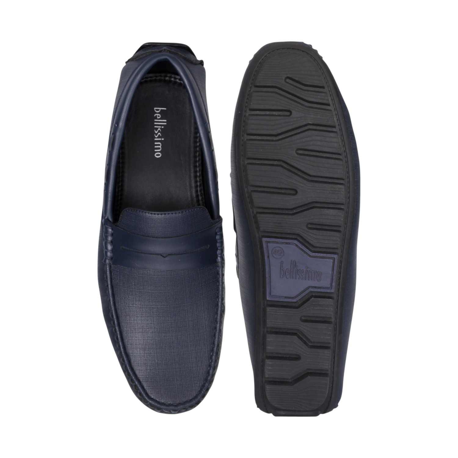 Men Navy Textured Penny Loafers