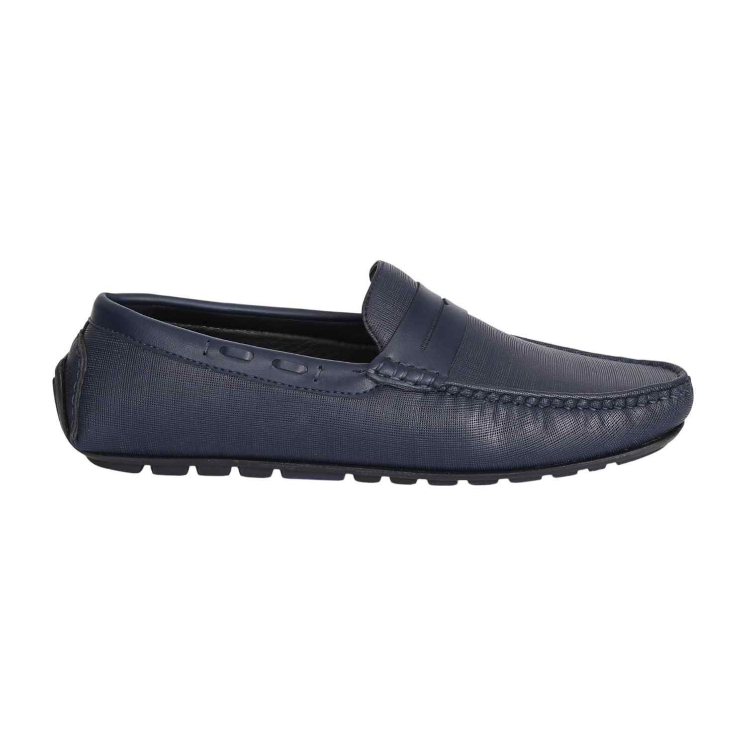 Men Navy Textured Penny Loafers