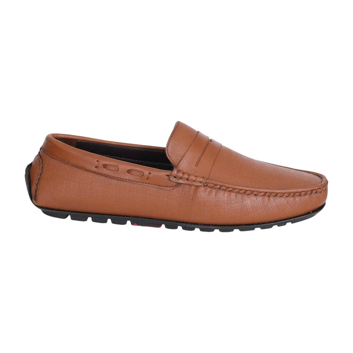 Men Tan Textured Penny Loafers