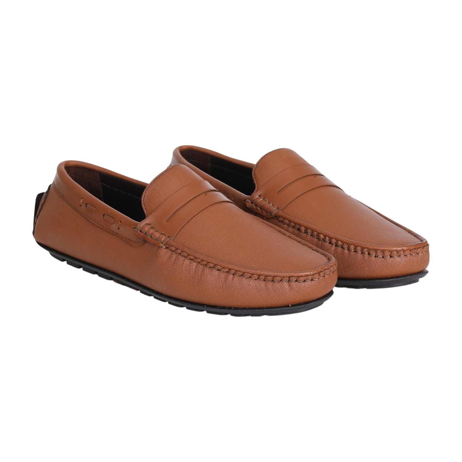 Men Tan Textured Penny Loafers