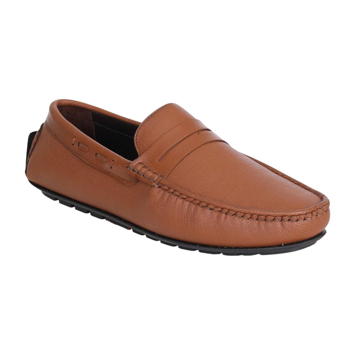 Men Tan Textured Penny Loafers