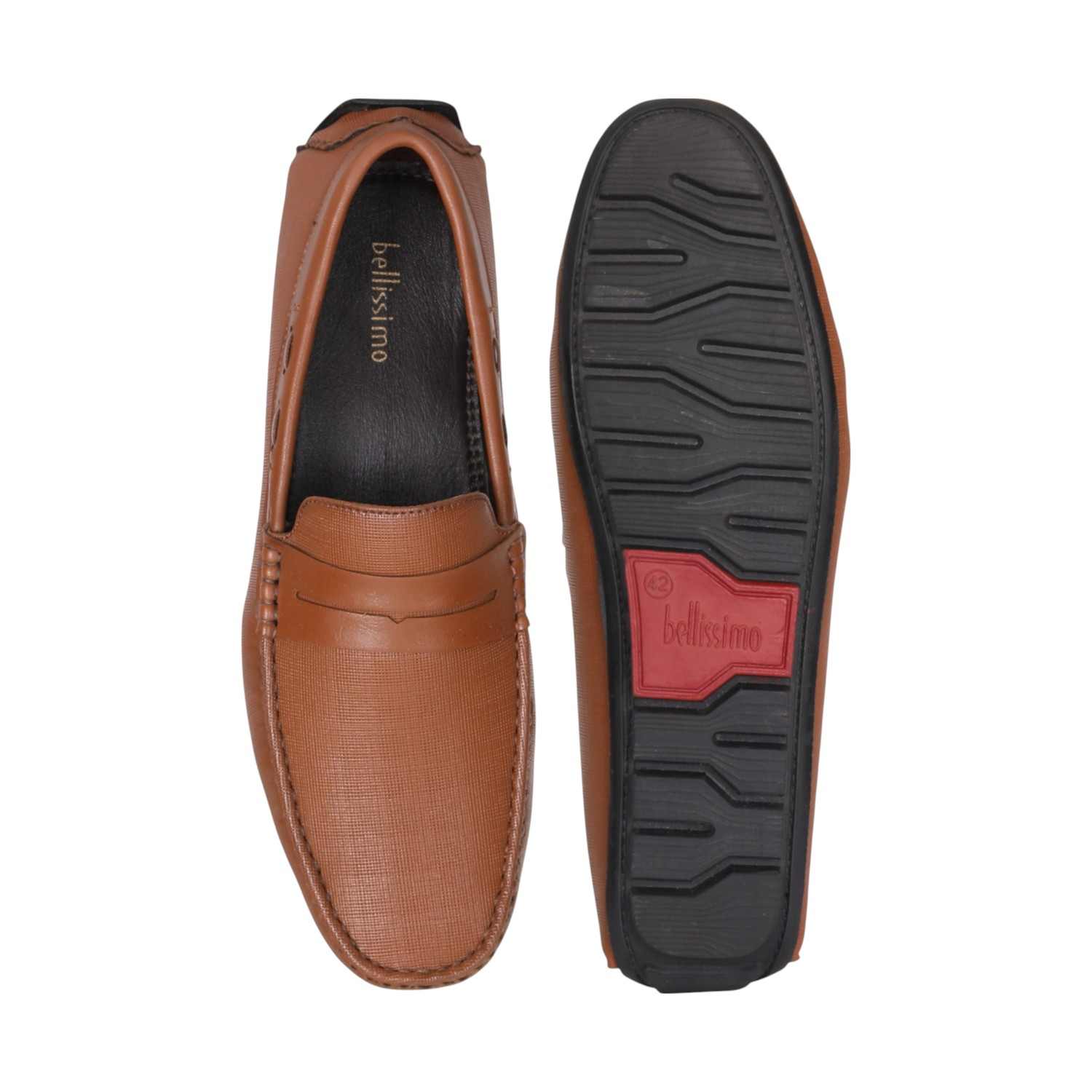 Men Tan Textured Penny Loafers