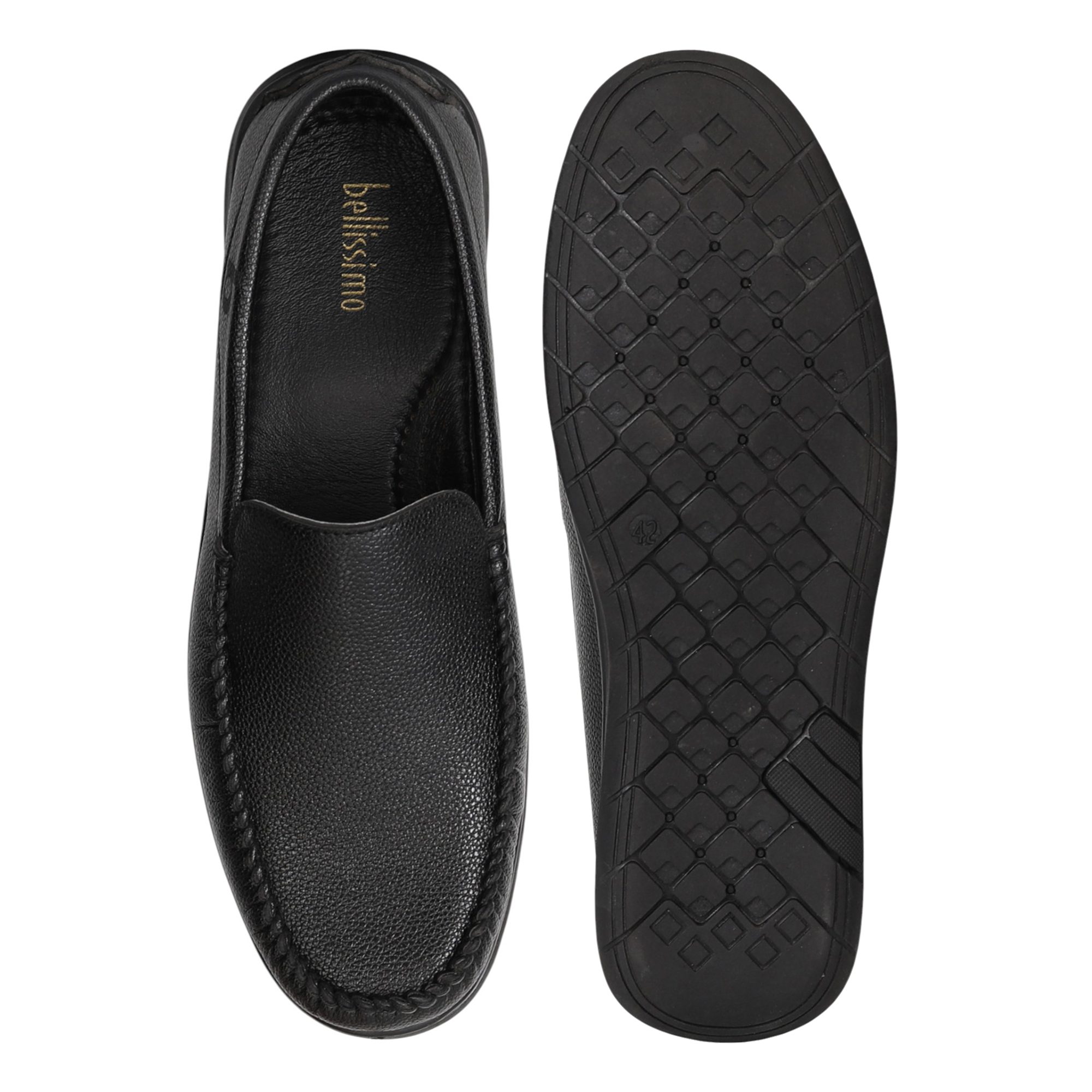 Men Black Textured Slip-On Loafers