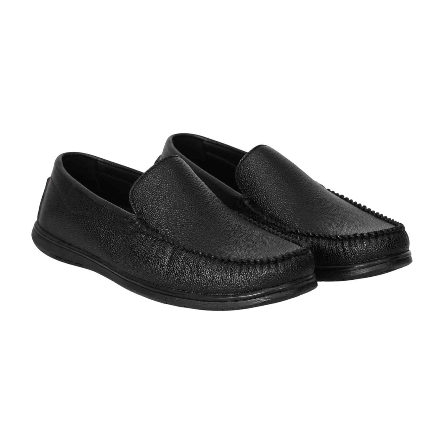 Men Black Textured Slip-On Loafers