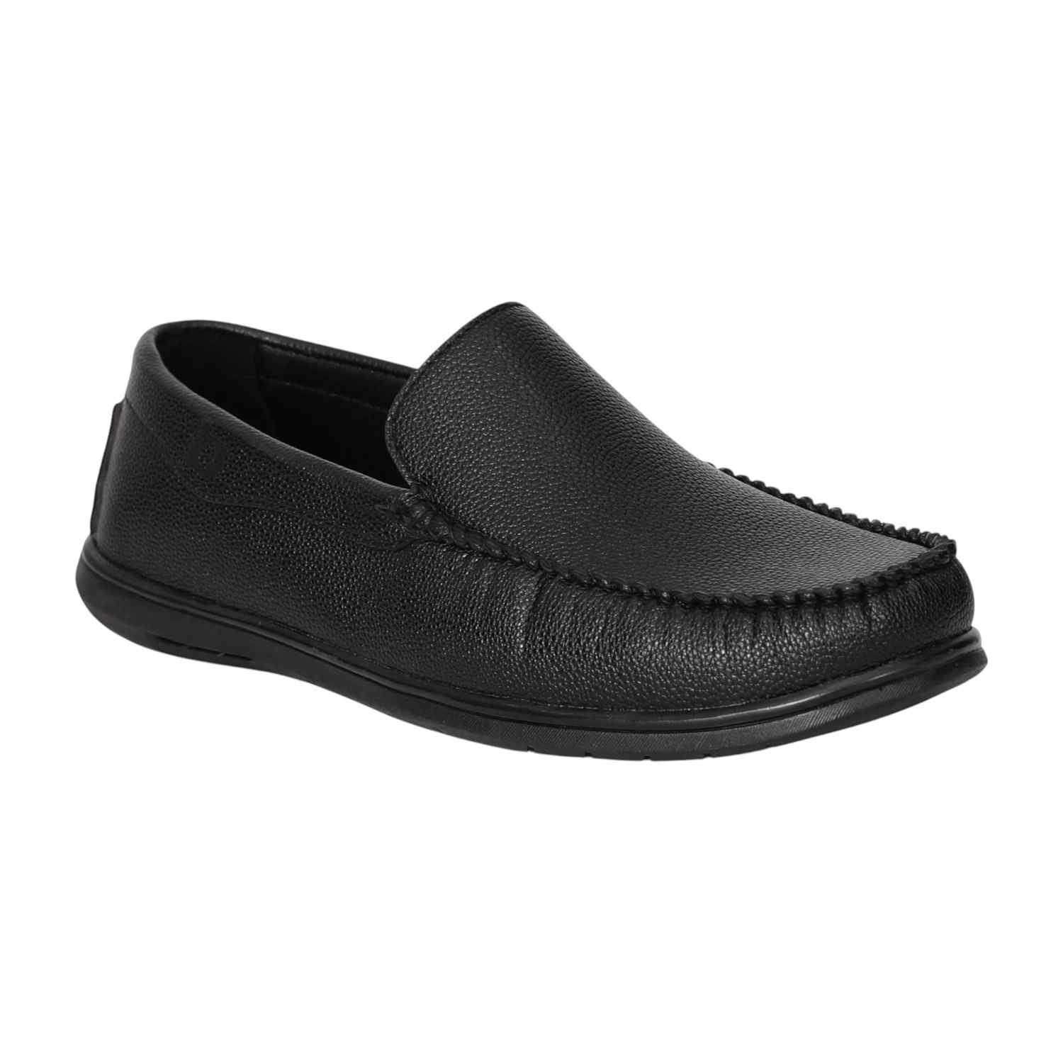 Men Black Textured Slip-On Loafers